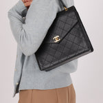 Chanel 1998 Caviar Turnlock Kelly Envelope Top Handle 24K GP - FashioNica