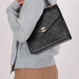 Chanel 1998 Caviar Turnlock Kelly Envelope Top Handle 24K GP - FashioNica