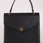 Chanel 1998 Caviar Turnlock Kelly Envelope Top Handle 24K GP - FashioNica