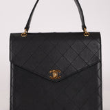 Chanel 1998 Caviar Turnlock Kelly Envelope Top Handle 24K GP - FashioNica