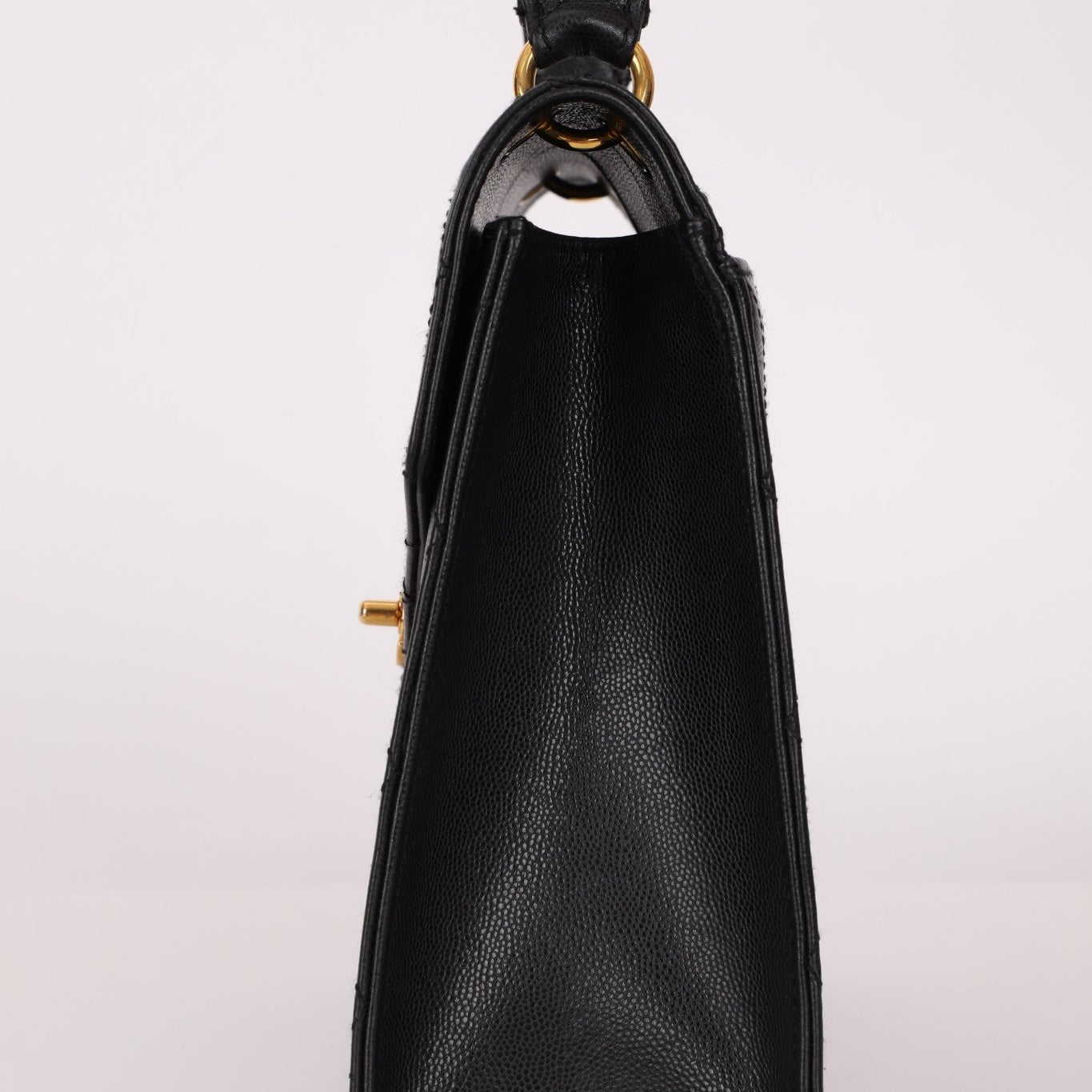 Chanel 1998 Caviar Turnlock Kelly Envelope Top Handle 24K GP - FashioNica