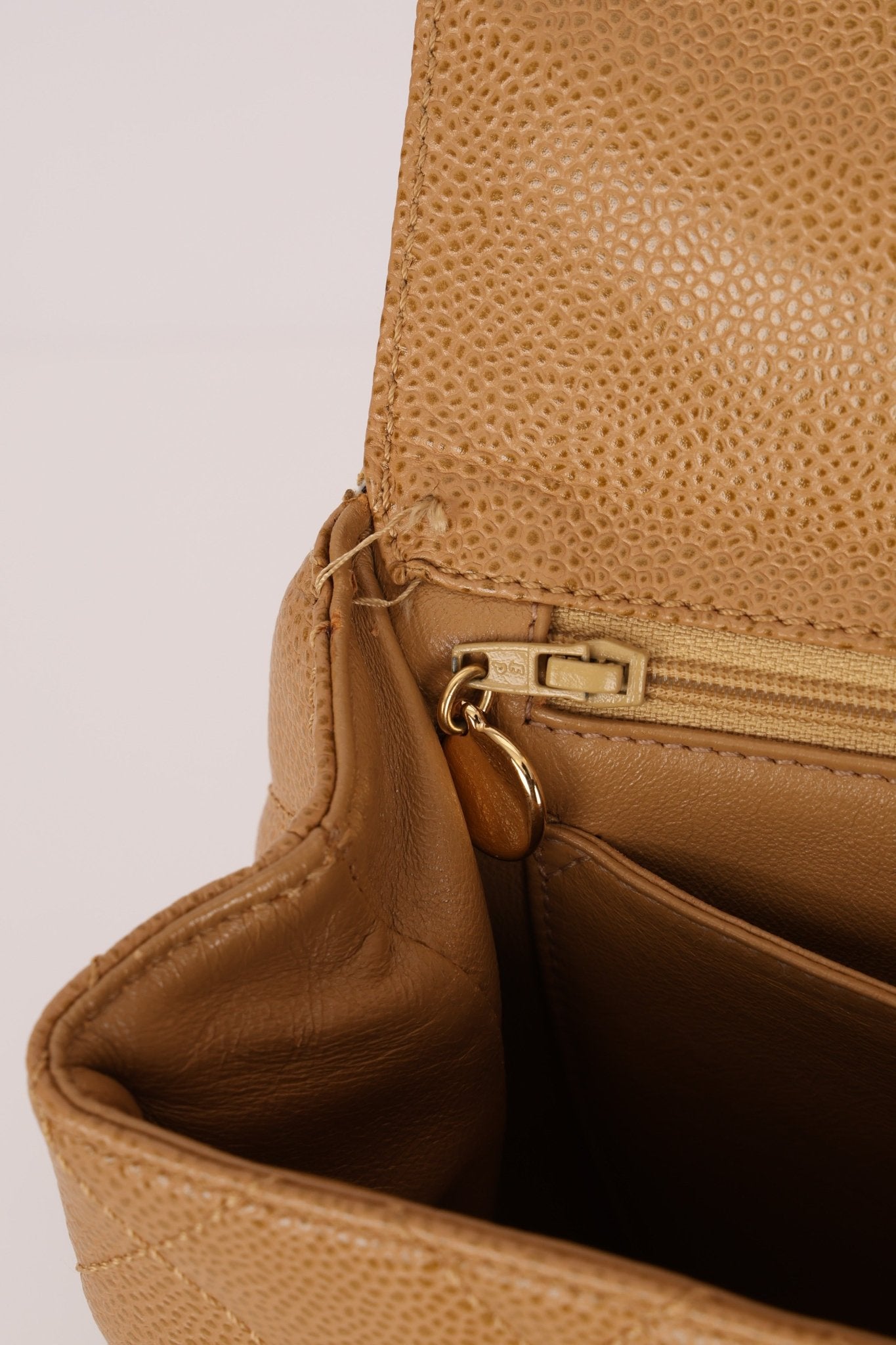 Chanel 2000 Beige Caviar Kelly Top Handle 24K GP - FashioNica