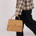 Chanel 2000 Beige Caviar Kelly Top Handle 24K GP - FashioNica
