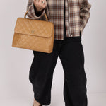 Chanel 2000 Beige Caviar Kelly Top Handle 24K GP - FashioNica