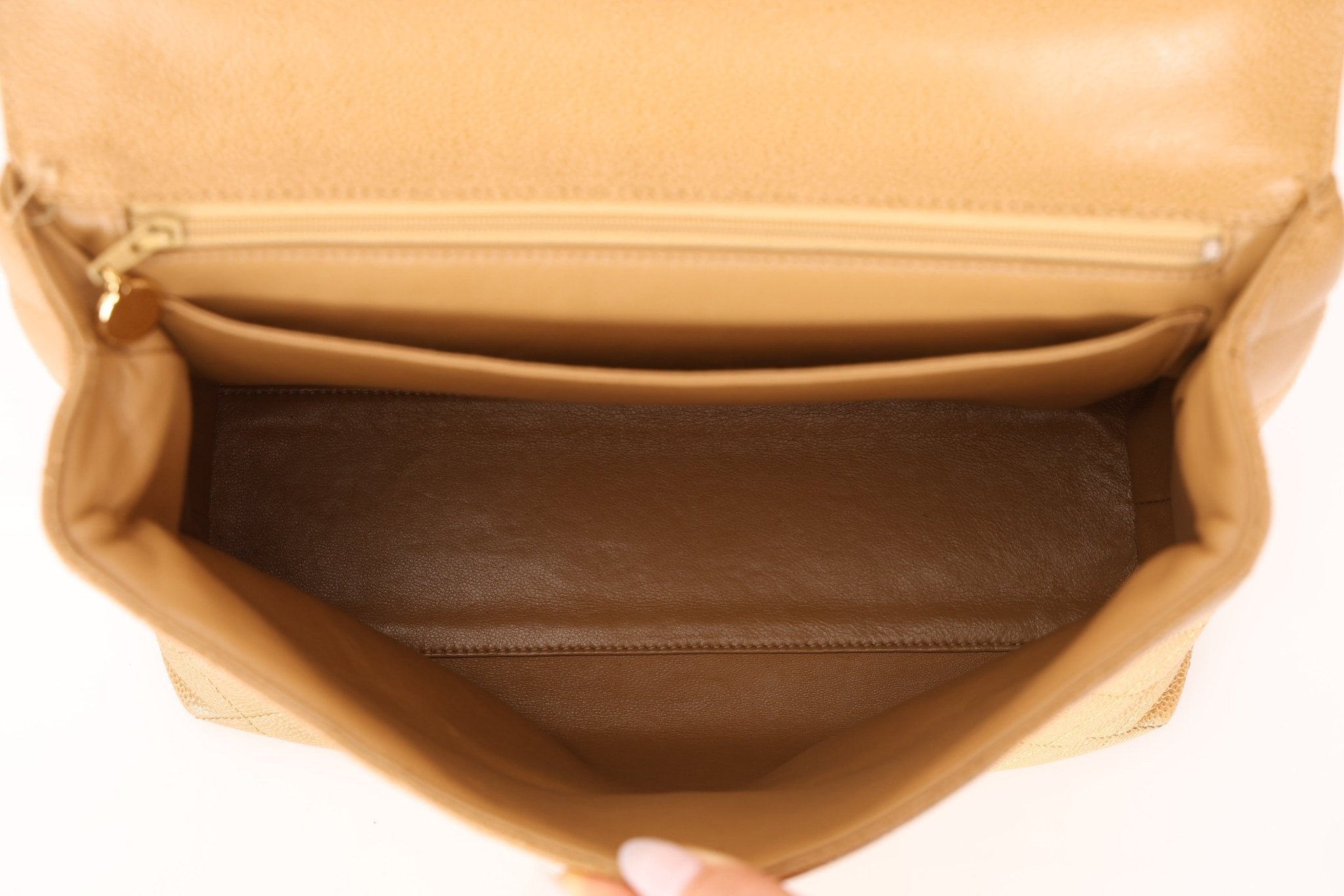 Chanel 2000 Beige Caviar Kelly Top Handle 24K GP - FashioNica