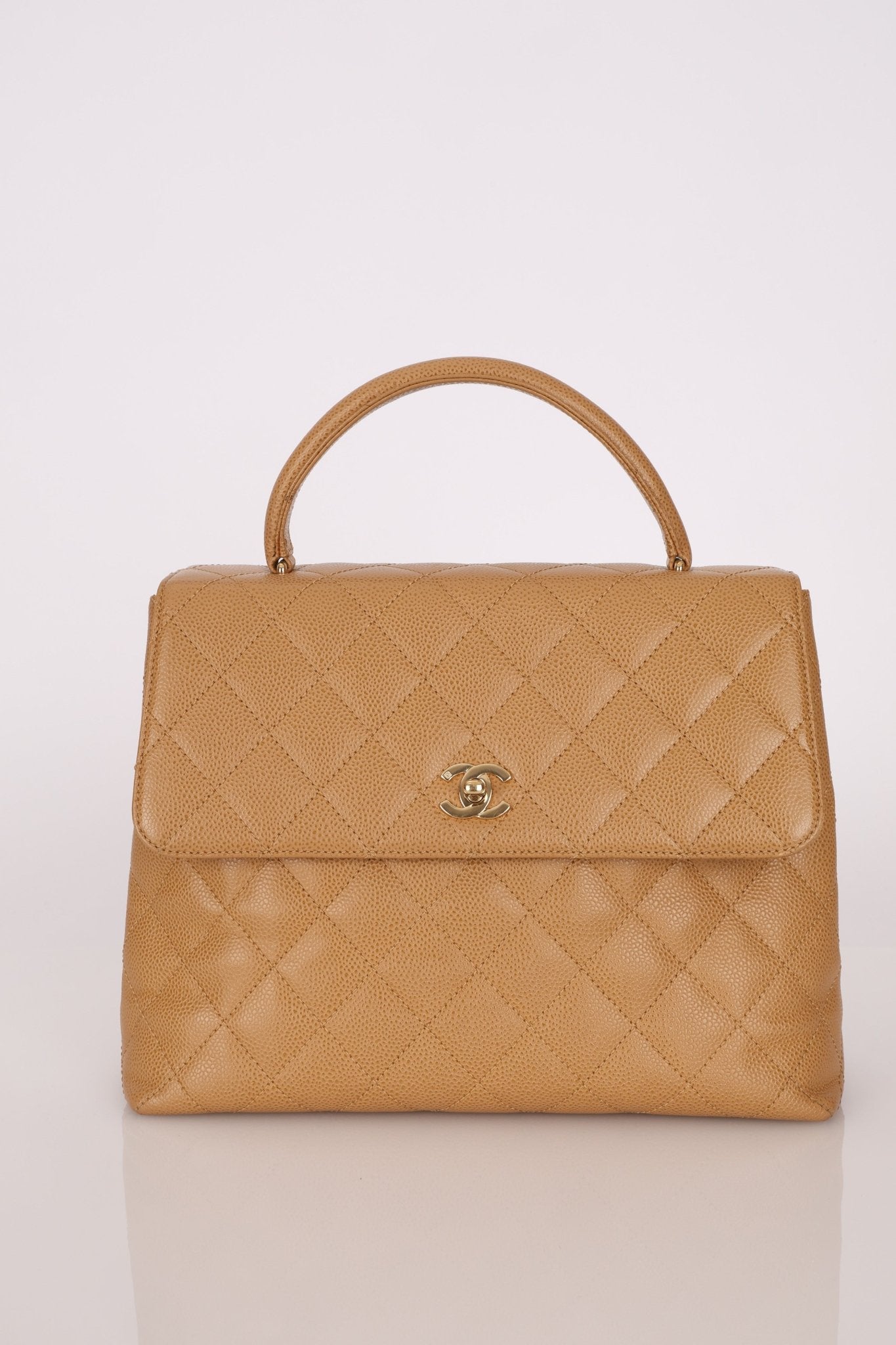 Chanel 2000 Beige Caviar Kelly Top Handle 24K GP - FashioNica