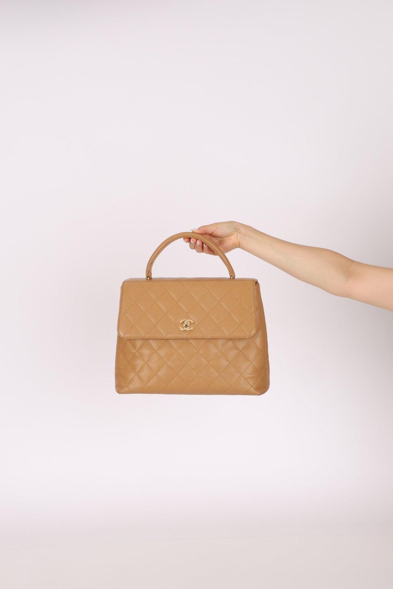 Chanel 2000 Beige Caviar Kelly Top Handle 24K GP - FashioNica