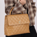 Chanel 2000 Beige Caviar Kelly Top Handle 24K GP - FashioNica