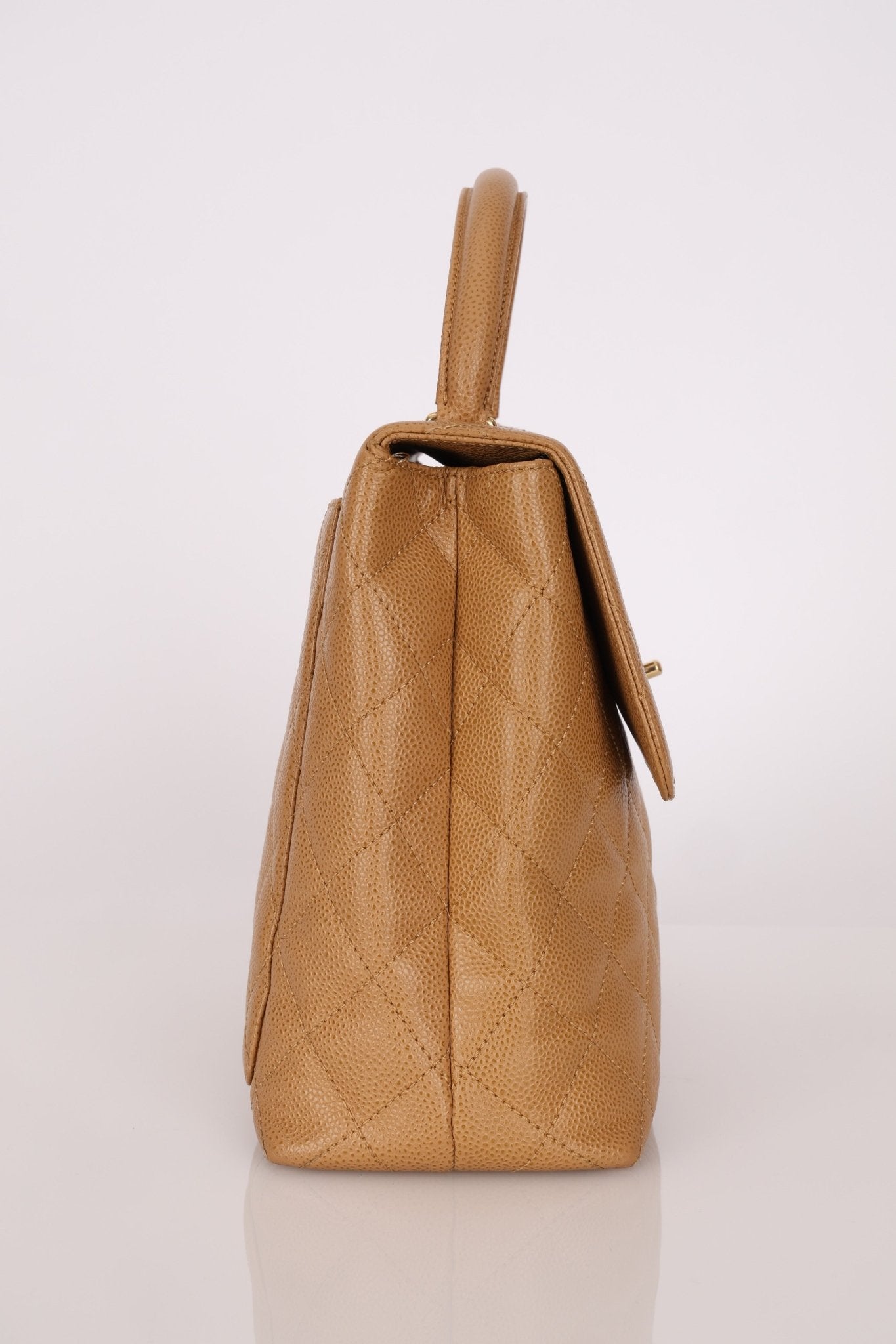 Chanel 2000 Beige Caviar Kelly Top Handle 24K GP - FashioNica