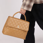Chanel 2000 Beige Caviar Kelly Top Handle 24K GP - FashioNica