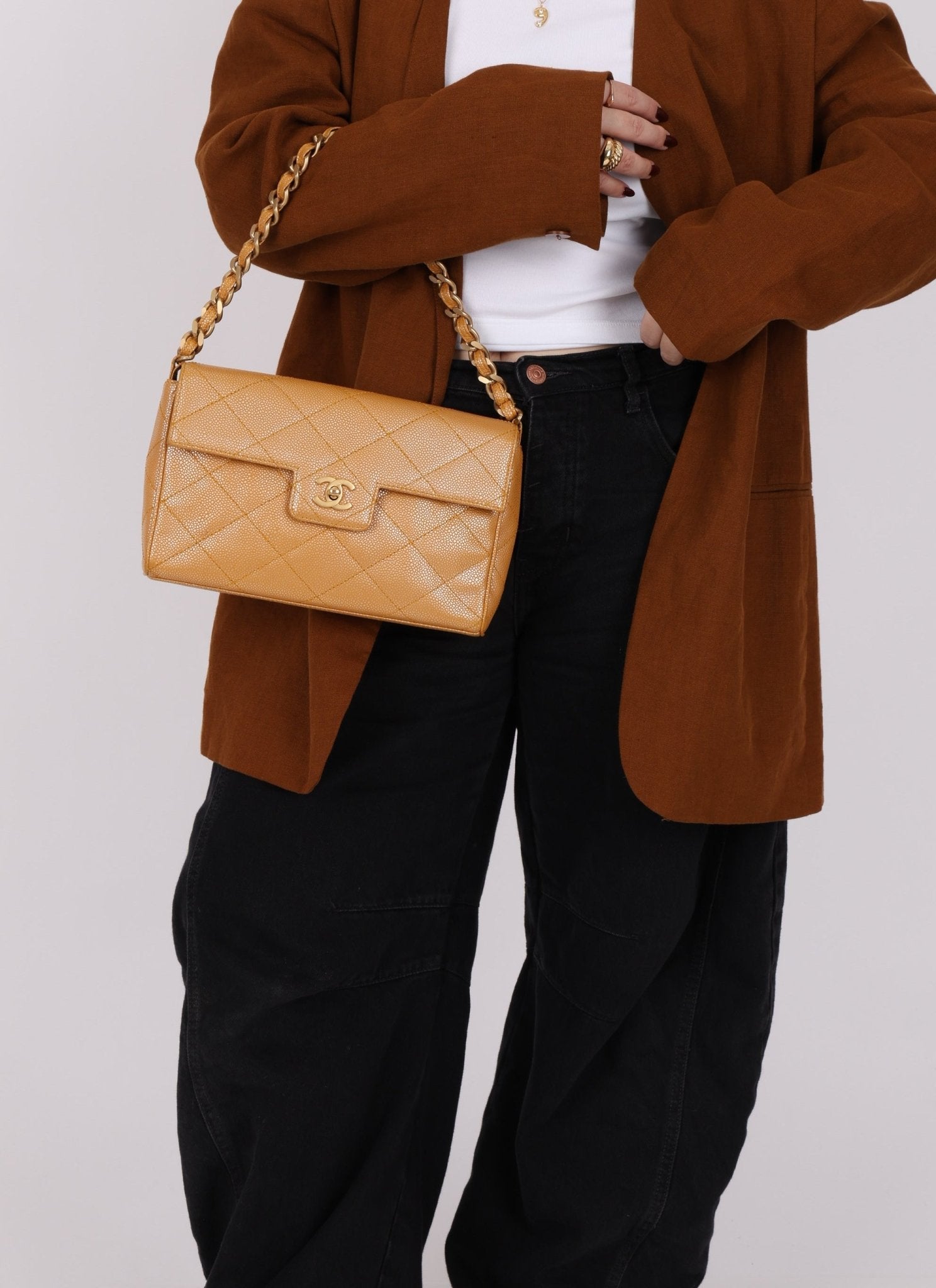 Chanel 2000 Caramel Caviar Single Flap - FashioNica