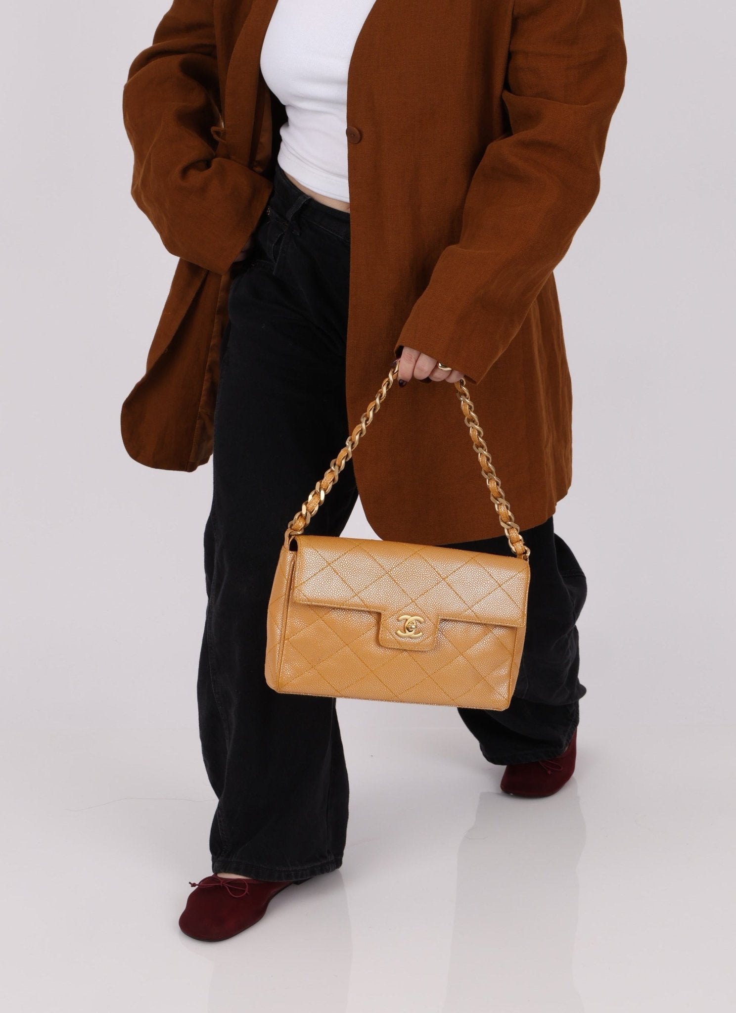 Chanel 2000 Caramel Caviar Single Flap - FashioNica