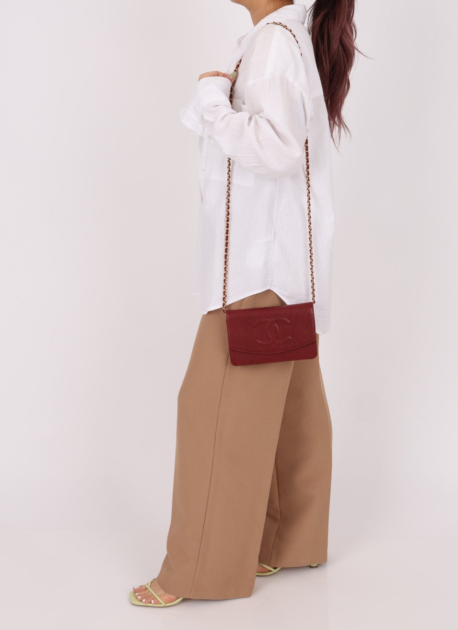 Chanel 2000 Caviar Bordeaux Wallet on Chain Matte GHW - FashioNica