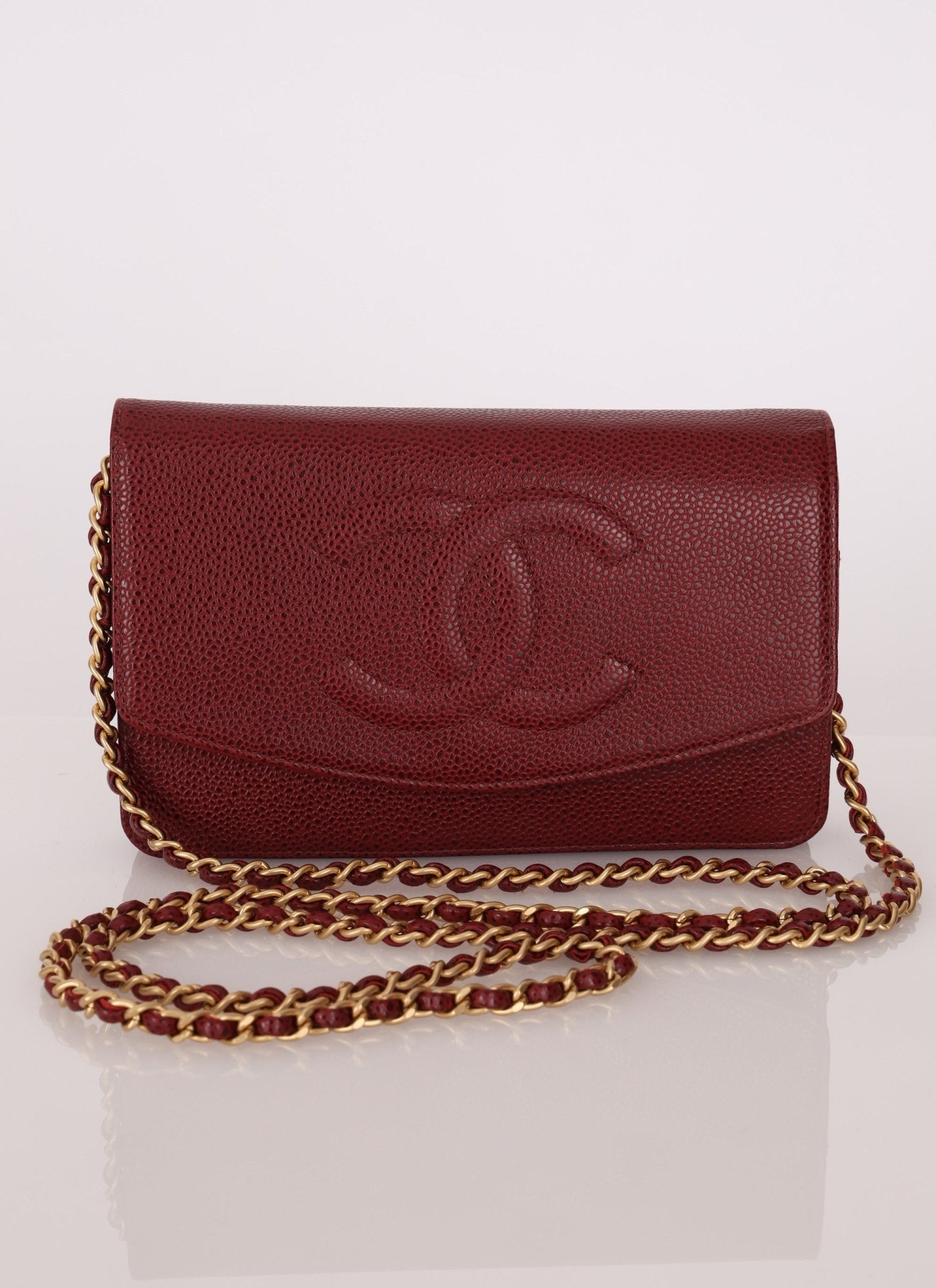 Chanel 2000 Caviar Bordeaux Wallet on Chain Matte GHW - FashioNica