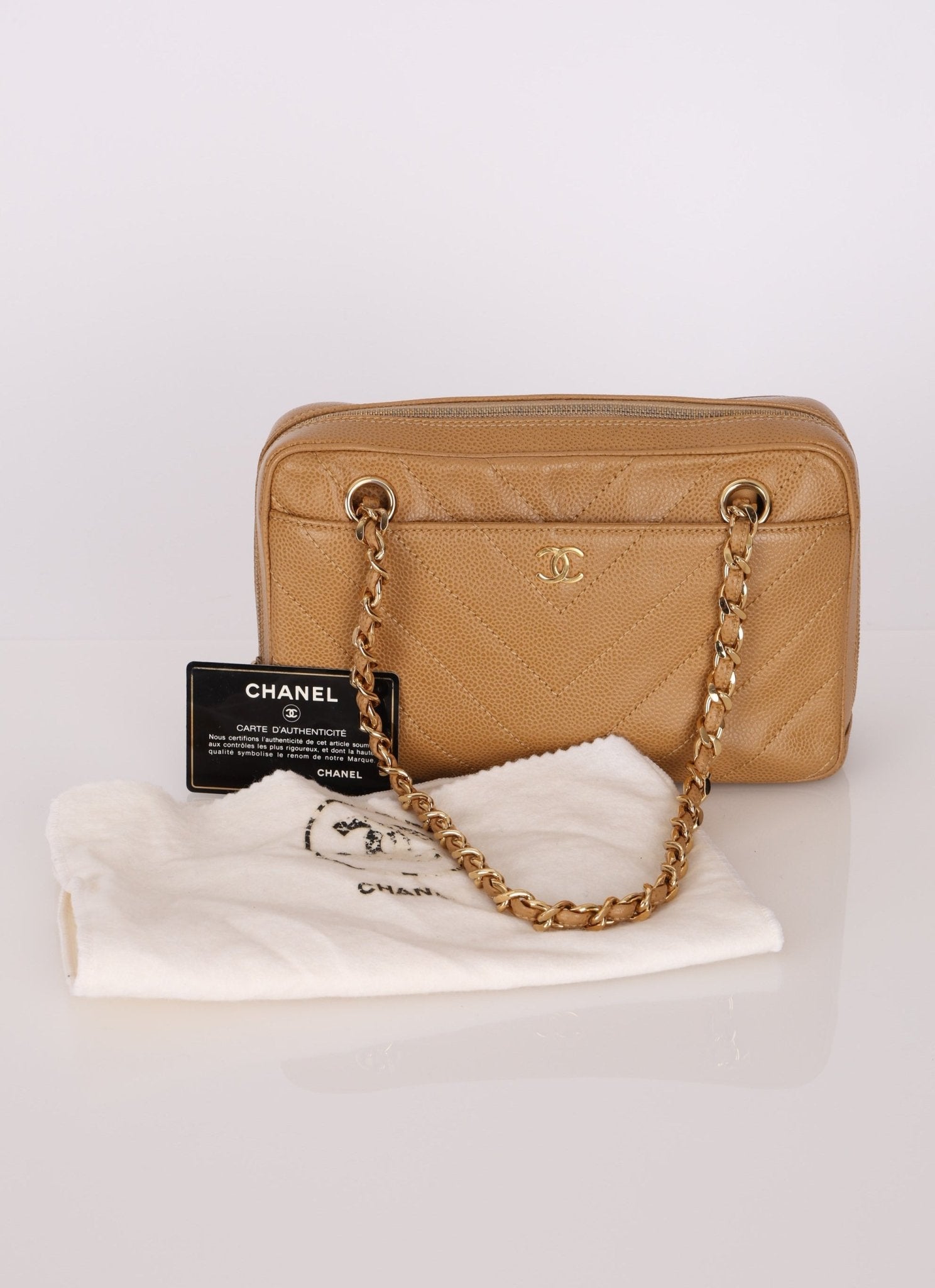 Chanel 2000 Caviar Chevron Zip Camera Bag Tote - FashioNica