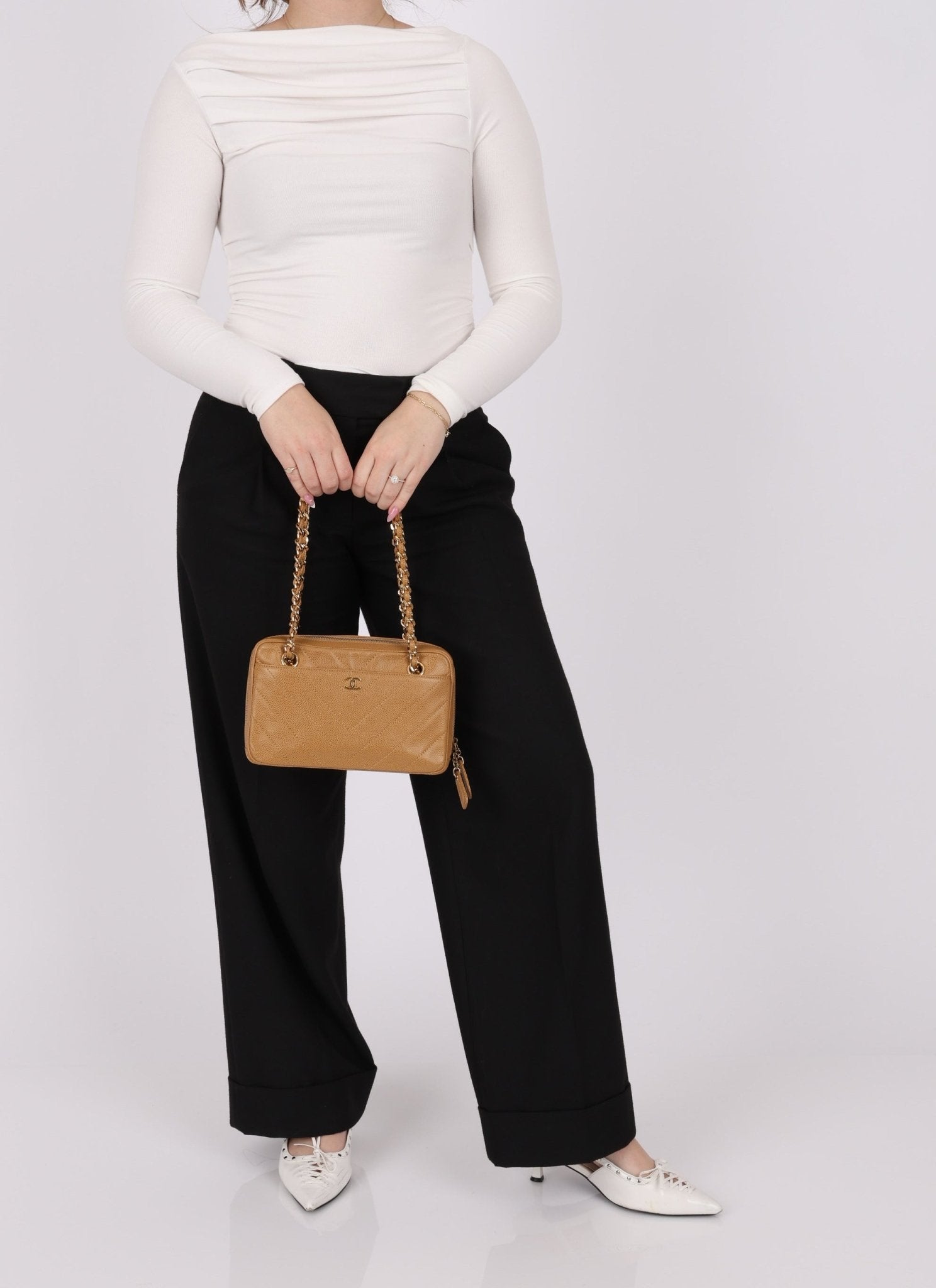 Chanel 2000 Caviar Chevron Zip Camera Bag Tote - FashioNica