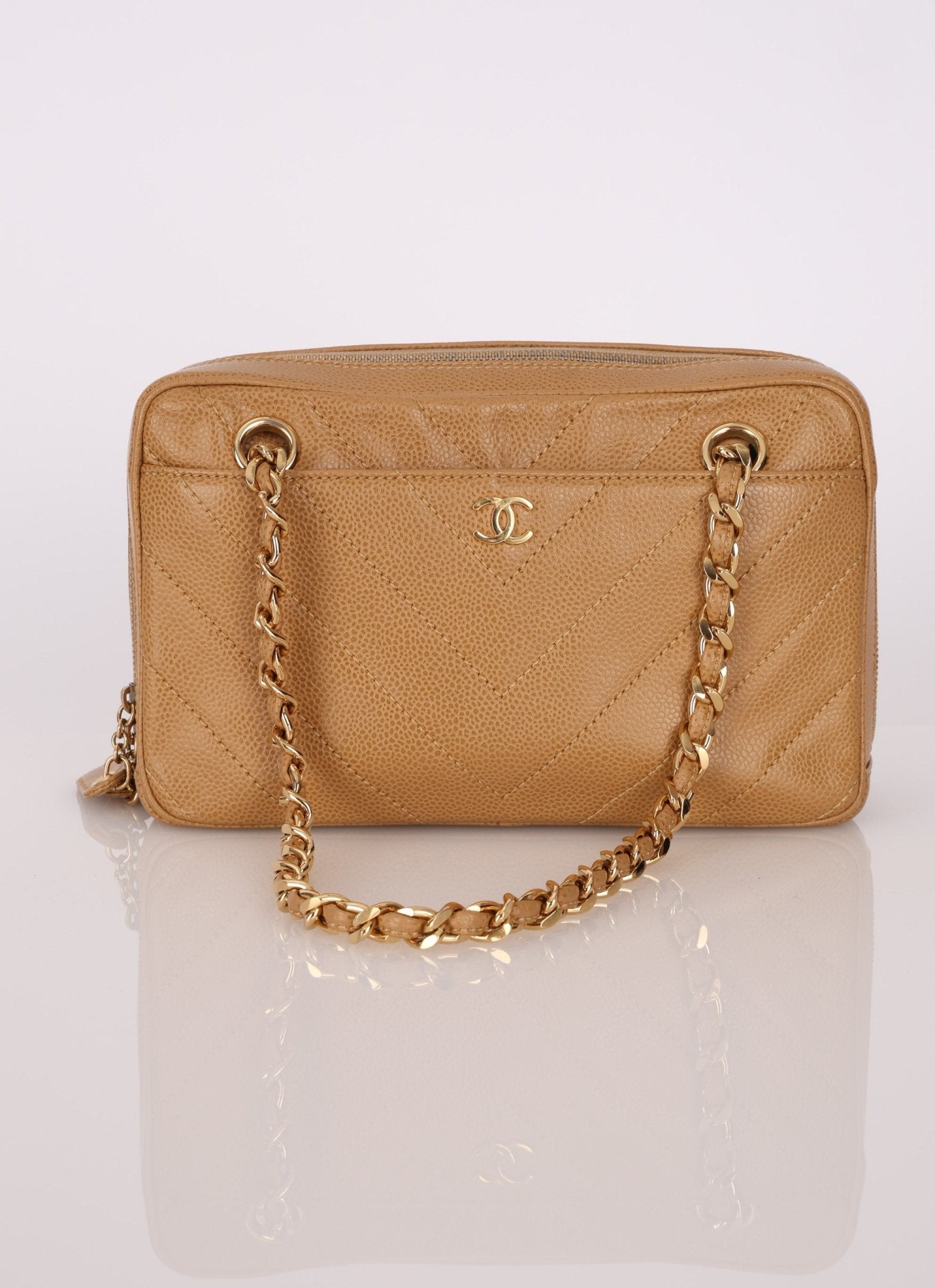 Chanel 2000 Caviar Chevron Zip Camera Bag Tote - FashioNica