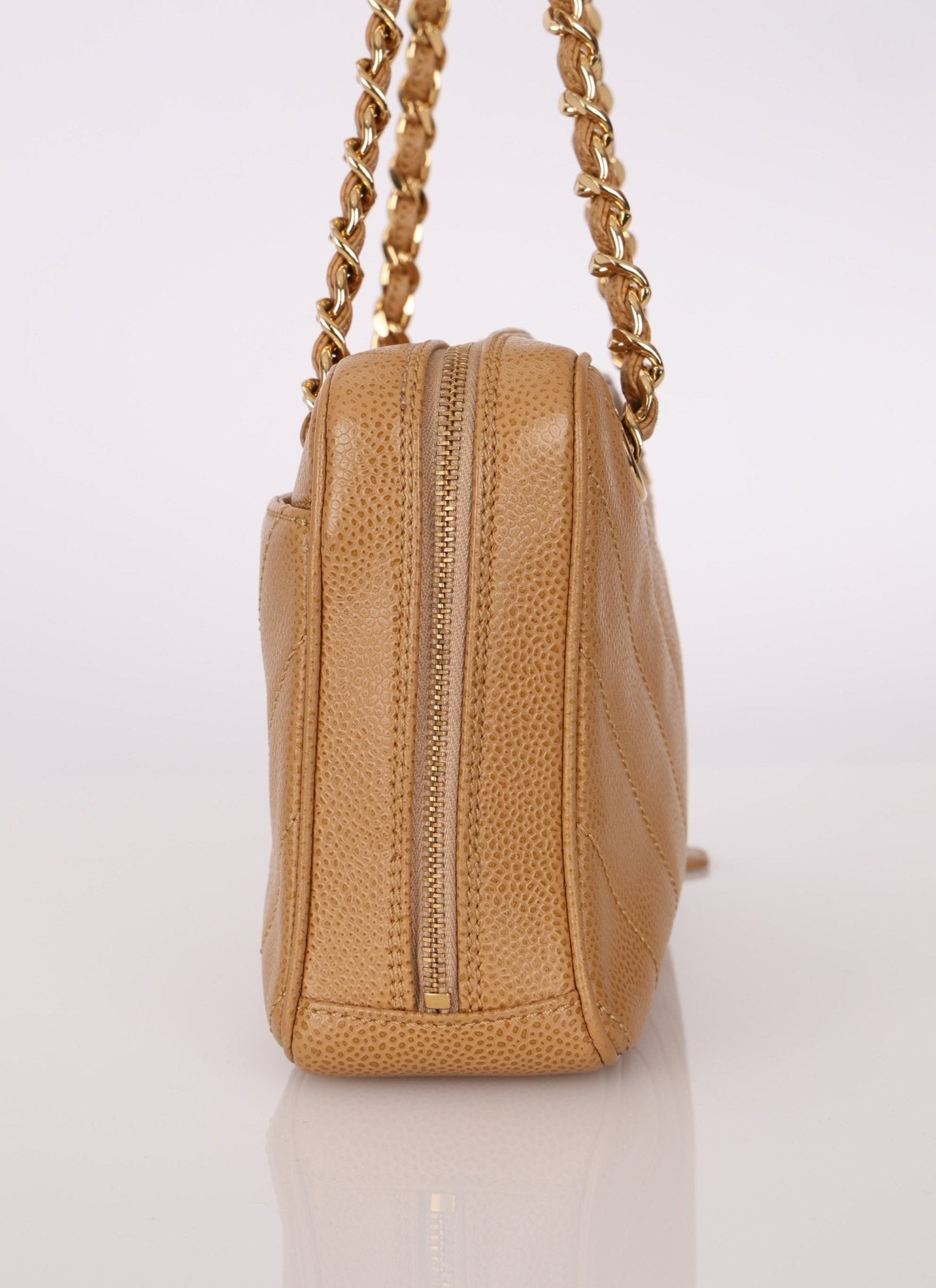 Chanel 2000 Caviar Chevron Zip Camera Bag Tote - FashioNica