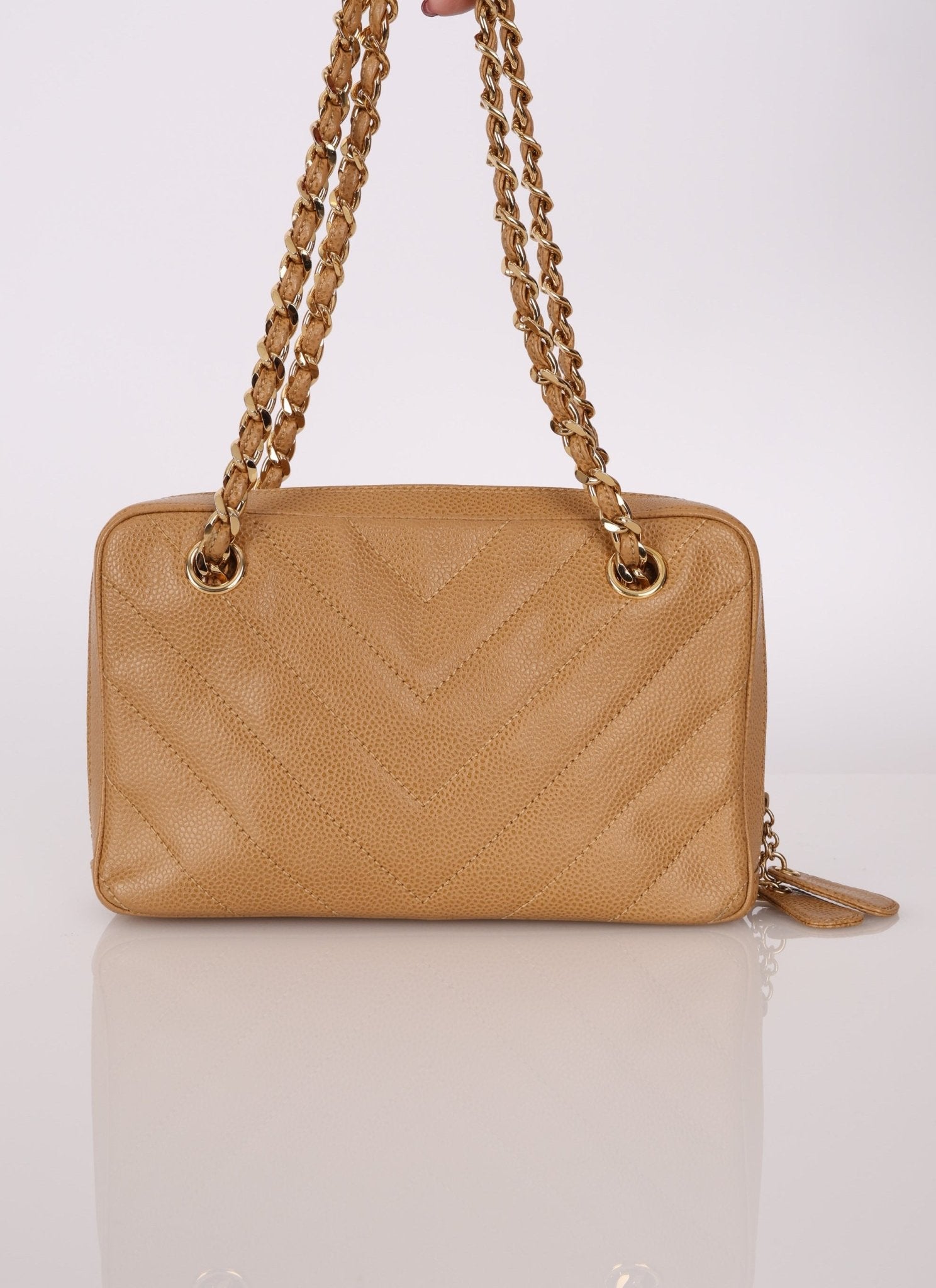 Chanel 2000 Caviar Chevron Zip Camera Bag Tote - FashioNica