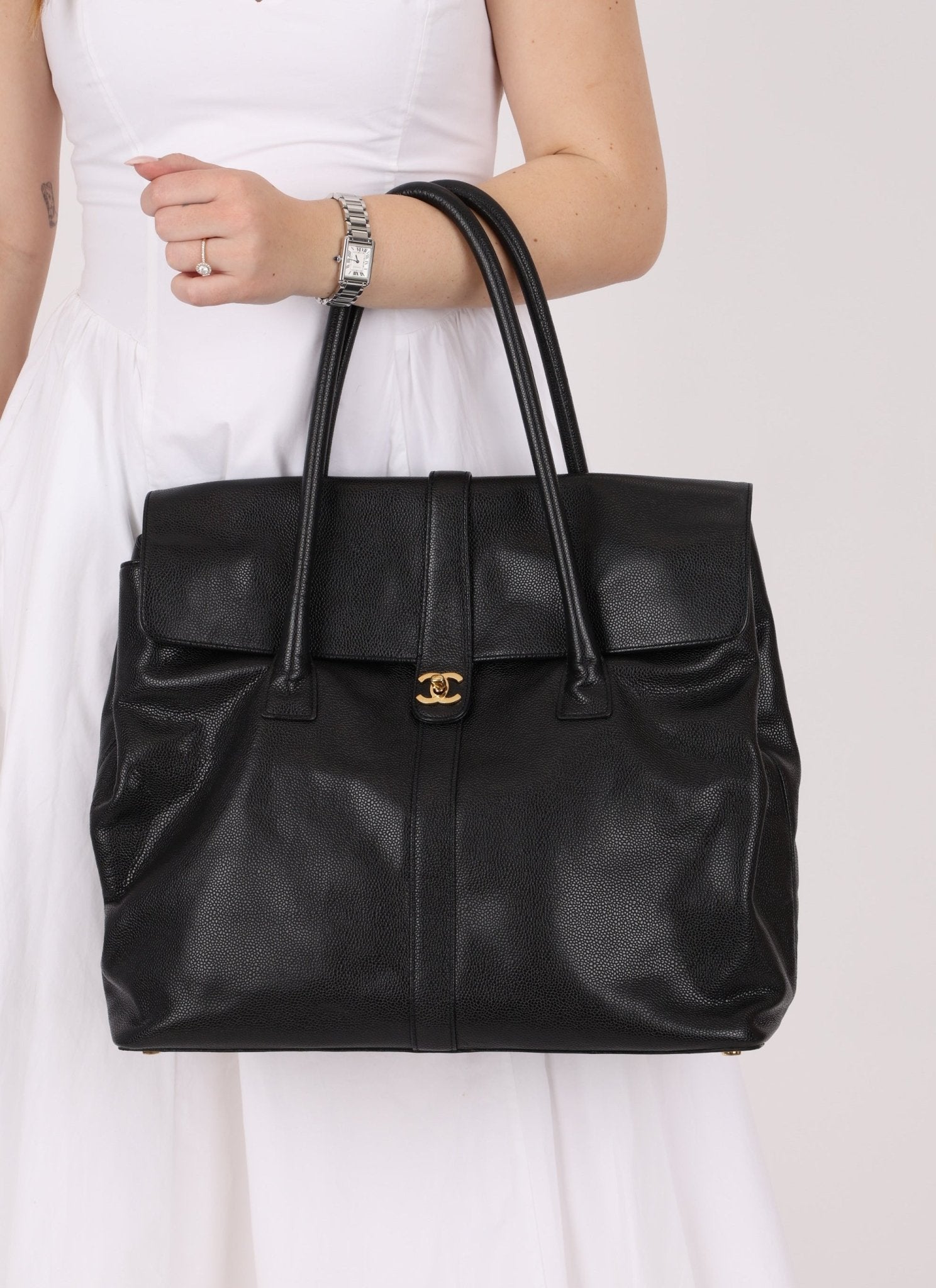 Chanel 2000 Caviar Large Turnlock Tote - FashioNica