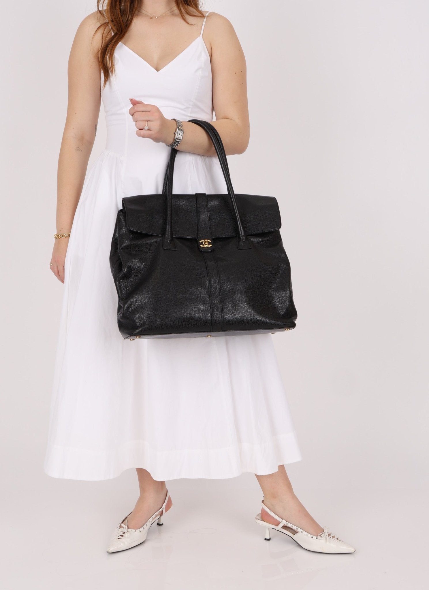 Chanel 2000 Caviar Large Turnlock Tote - FashioNica