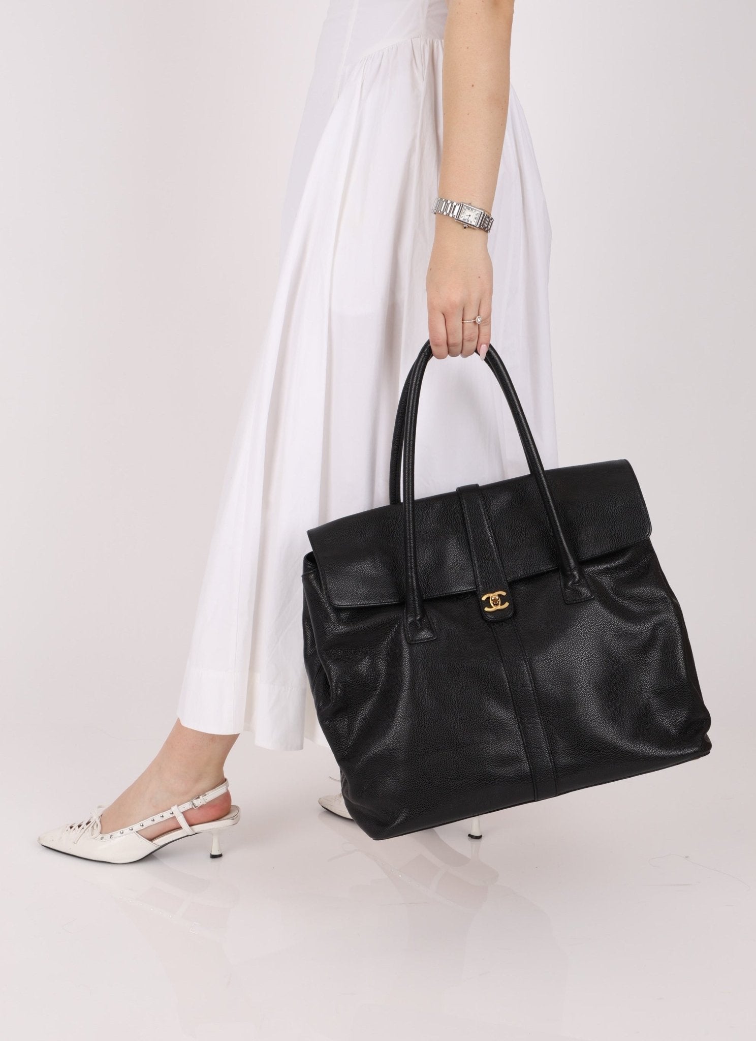 Chanel 2000 Caviar Large Turnlock Tote - FashioNica