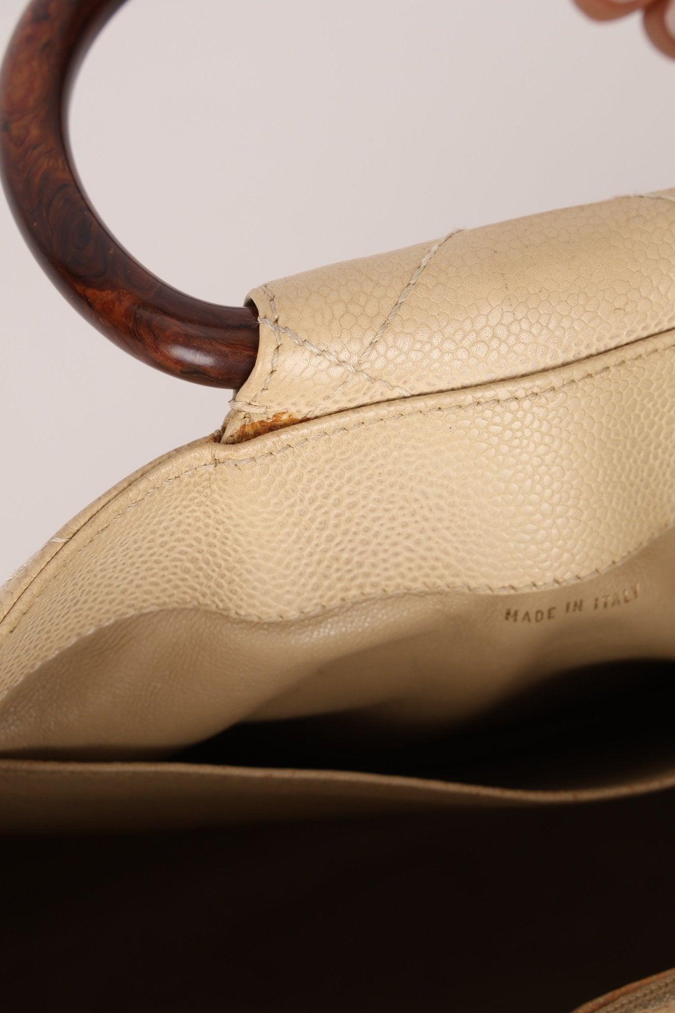 Chanel 2000 Cream Caviar Wood Acrylic Tote - FashioNica