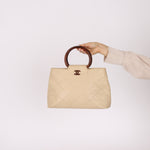 Chanel 2000 Cream Caviar Wood Acrylic Tote - FashioNica