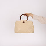 Chanel 2000 Cream Caviar Wood Acrylic Tote - FashioNica