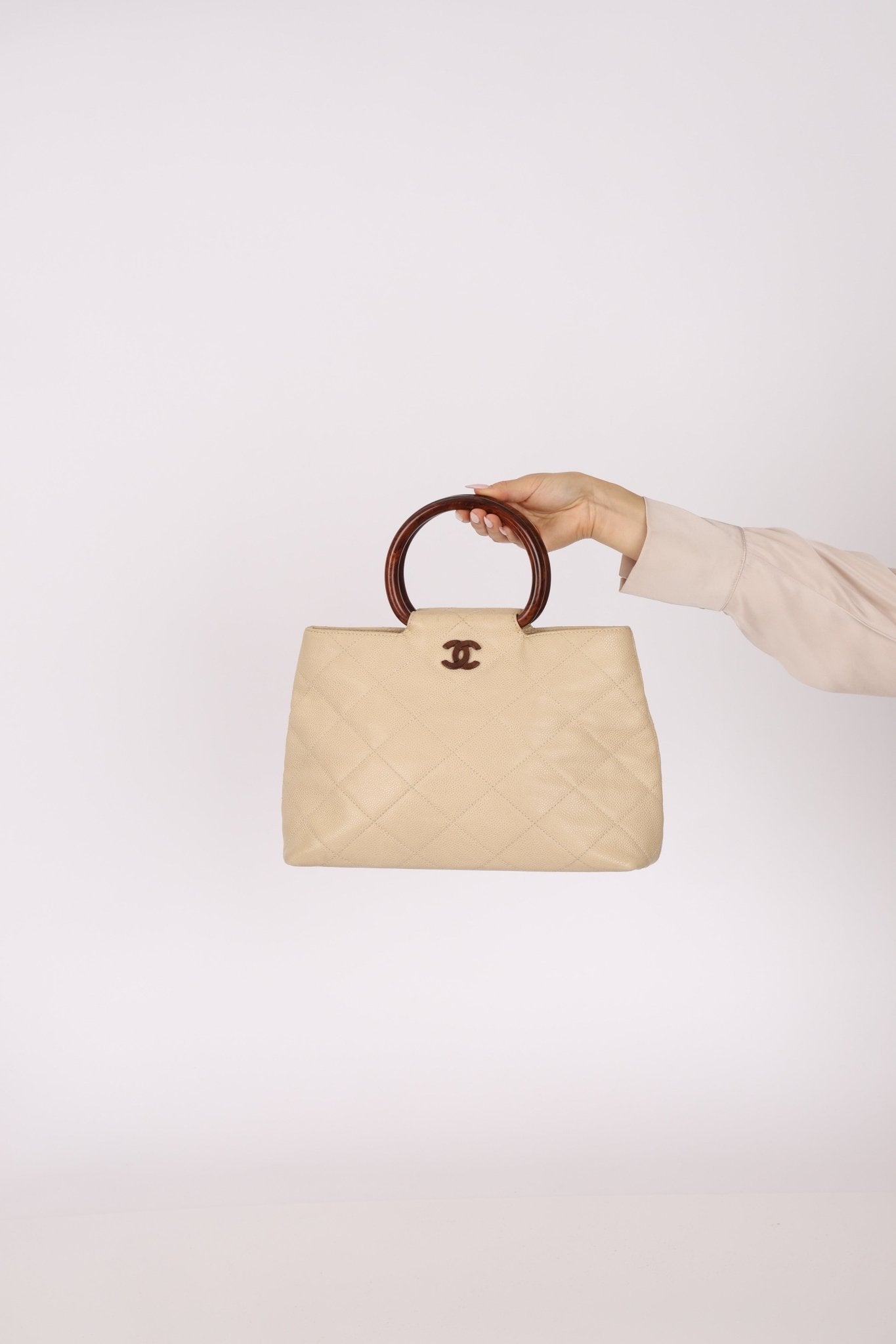 Chanel 2000 Cream Caviar Wood Acrylic Tote - FashioNica