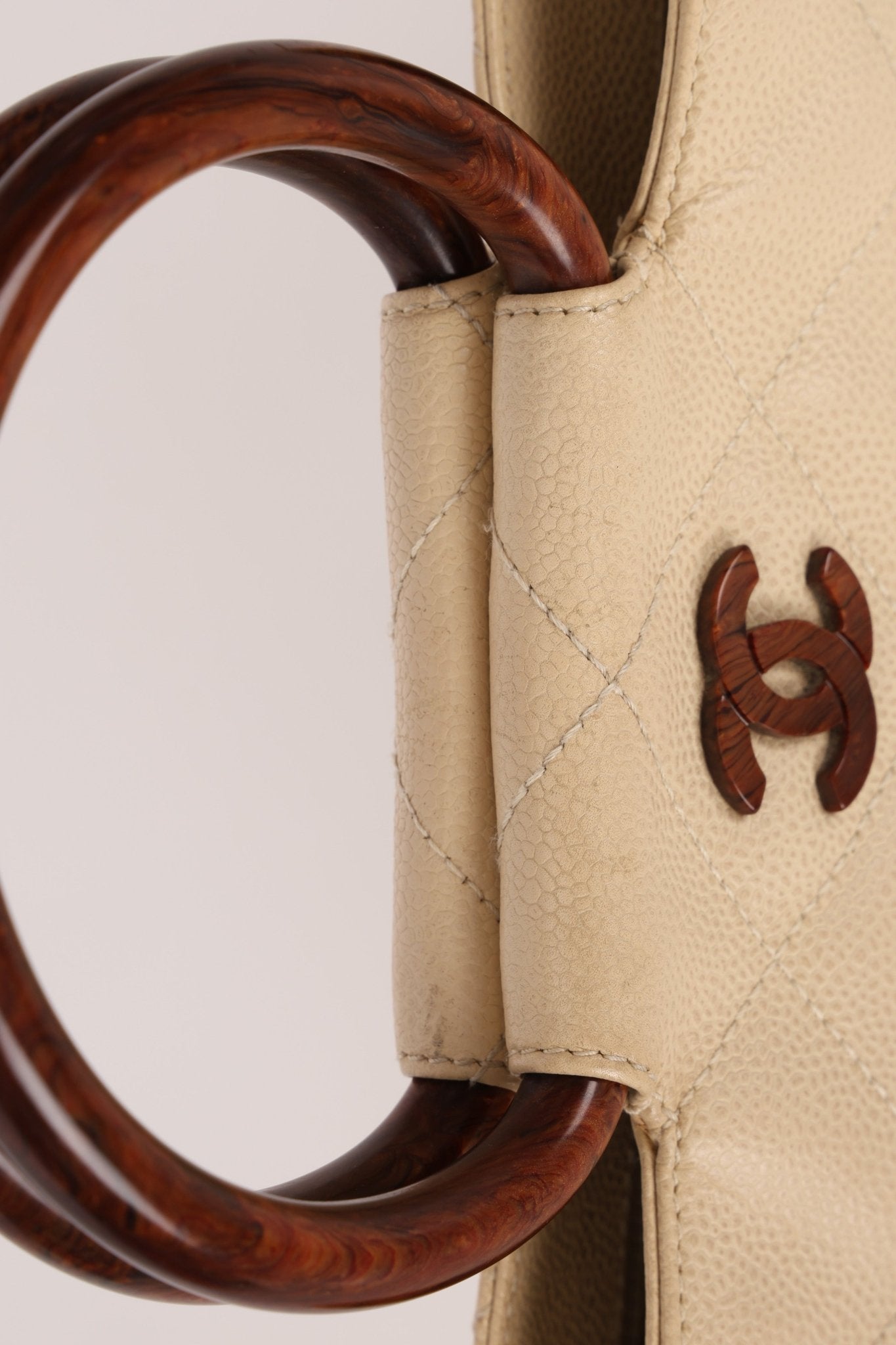 Chanel 2000 Cream Caviar Wood Acrylic Tote - FashioNica