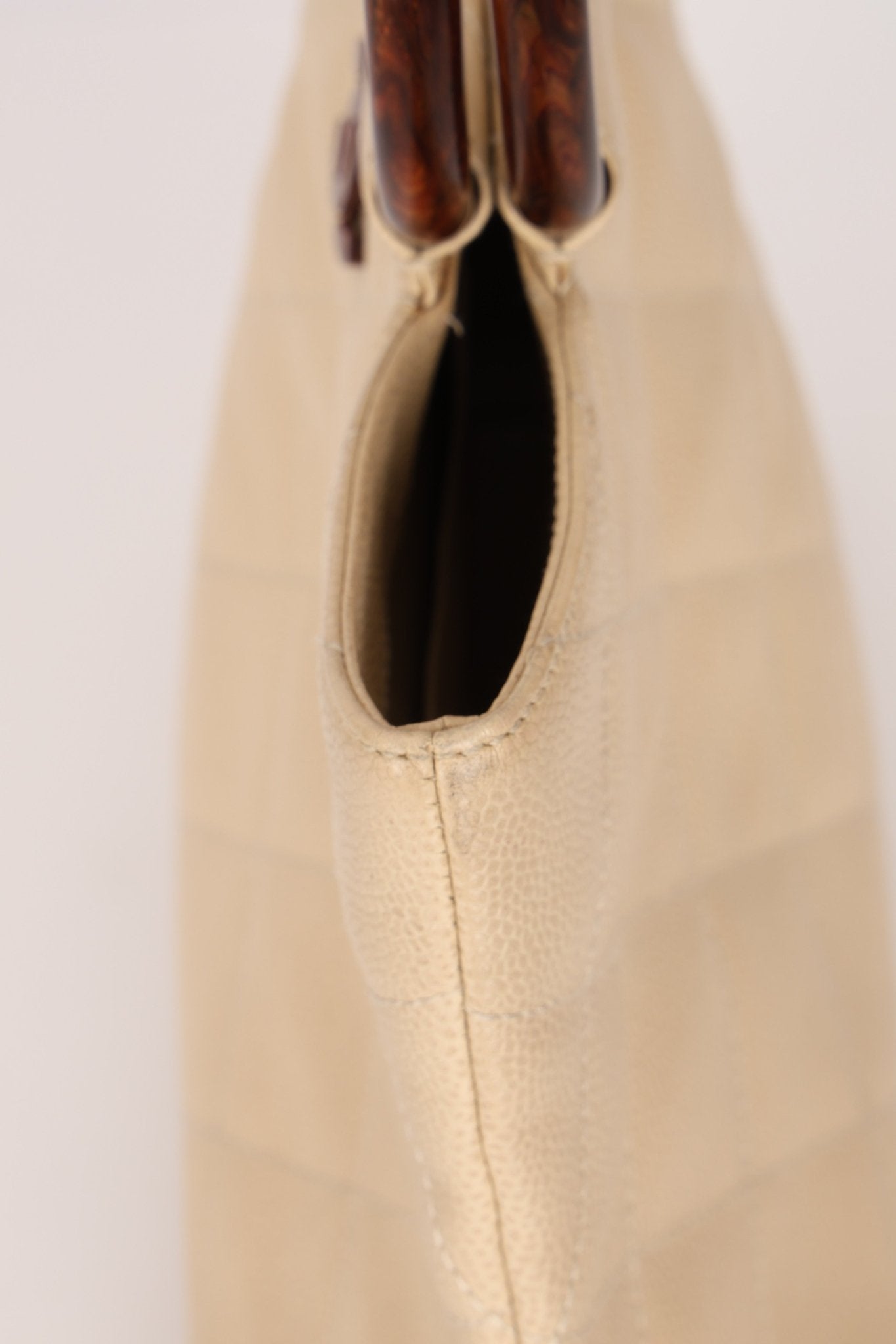 Chanel 2000 Cream Caviar Wood Acrylic Tote - FashioNica