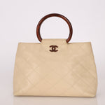 Chanel 2000 Cream Caviar Wood Acrylic Tote - FashioNica