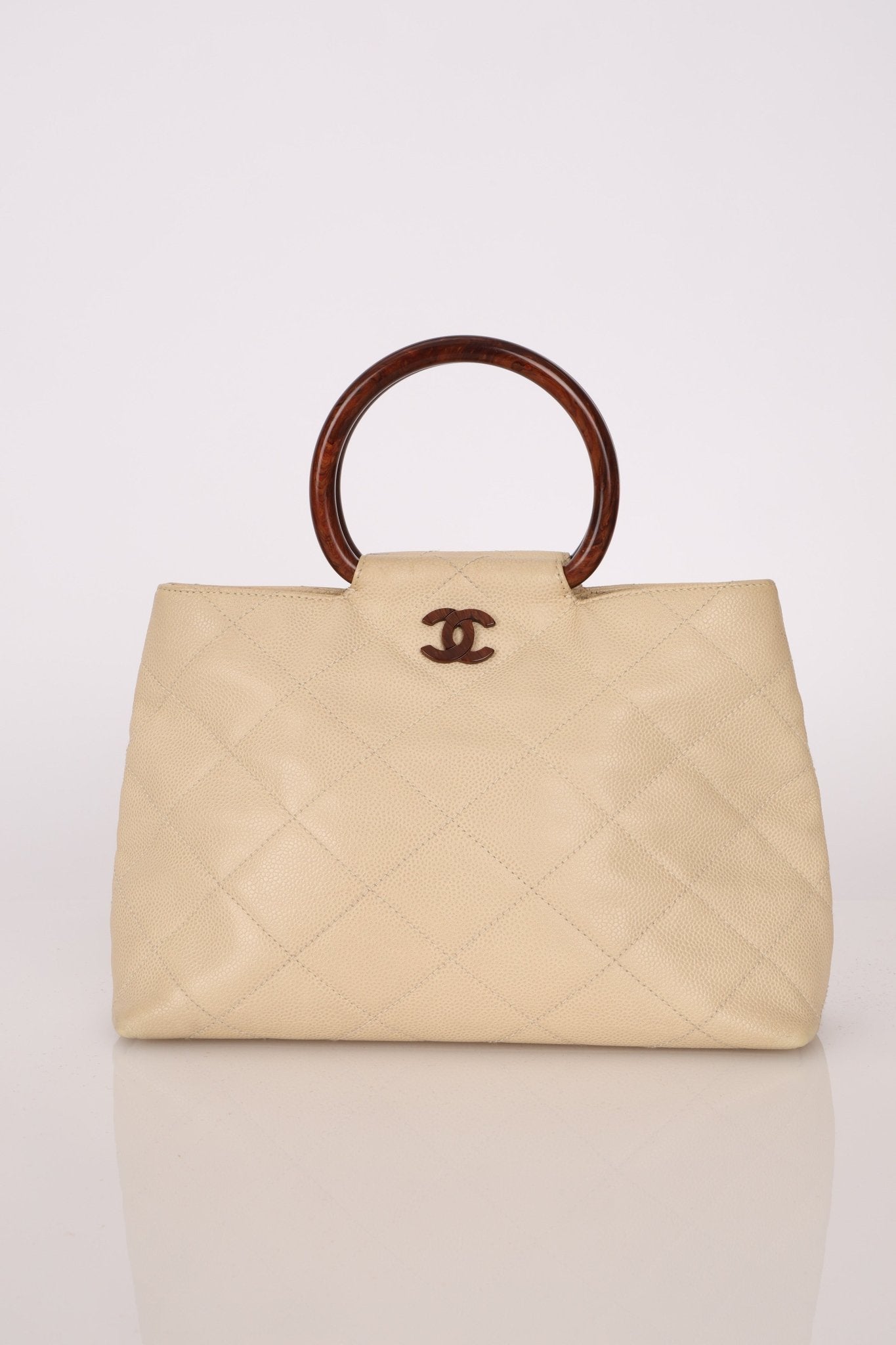 Chanel 2000 Cream Caviar Wood Acrylic Tote - FashioNica