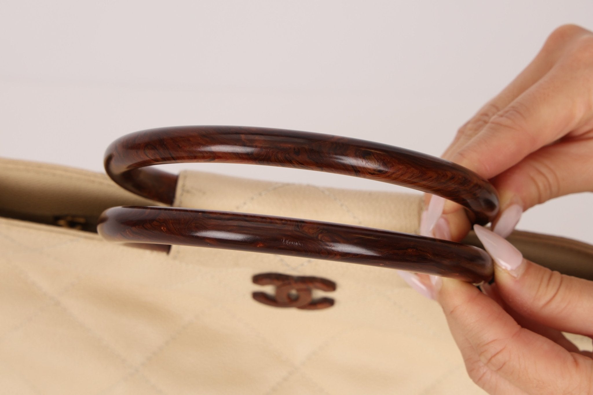 Chanel 2000 Cream Caviar Wood Acrylic Tote - FashioNica