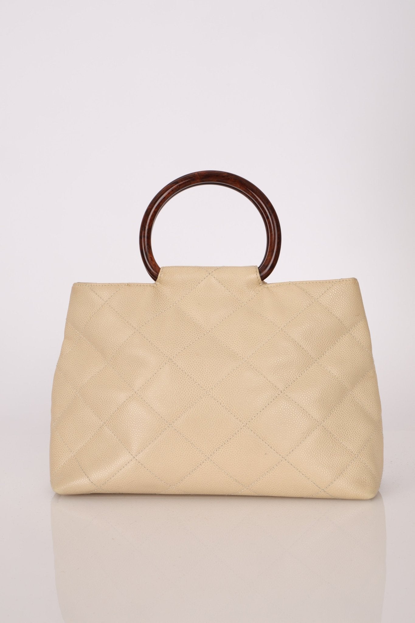 Chanel 2000 Cream Caviar Wood Acrylic Tote - FashioNica