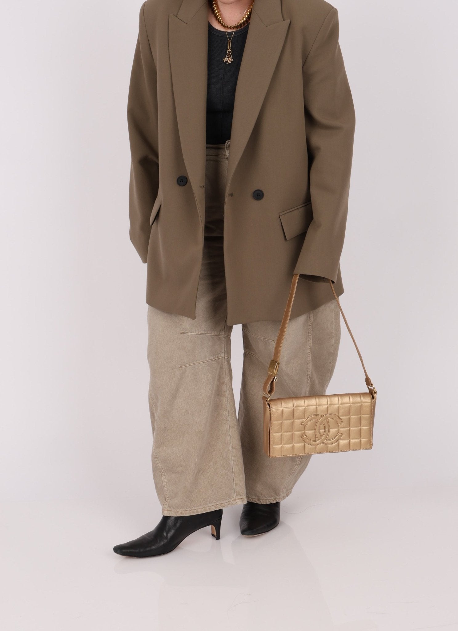 Chanel 2000 Gold East West Chocolate Bar Bag - FashioNica