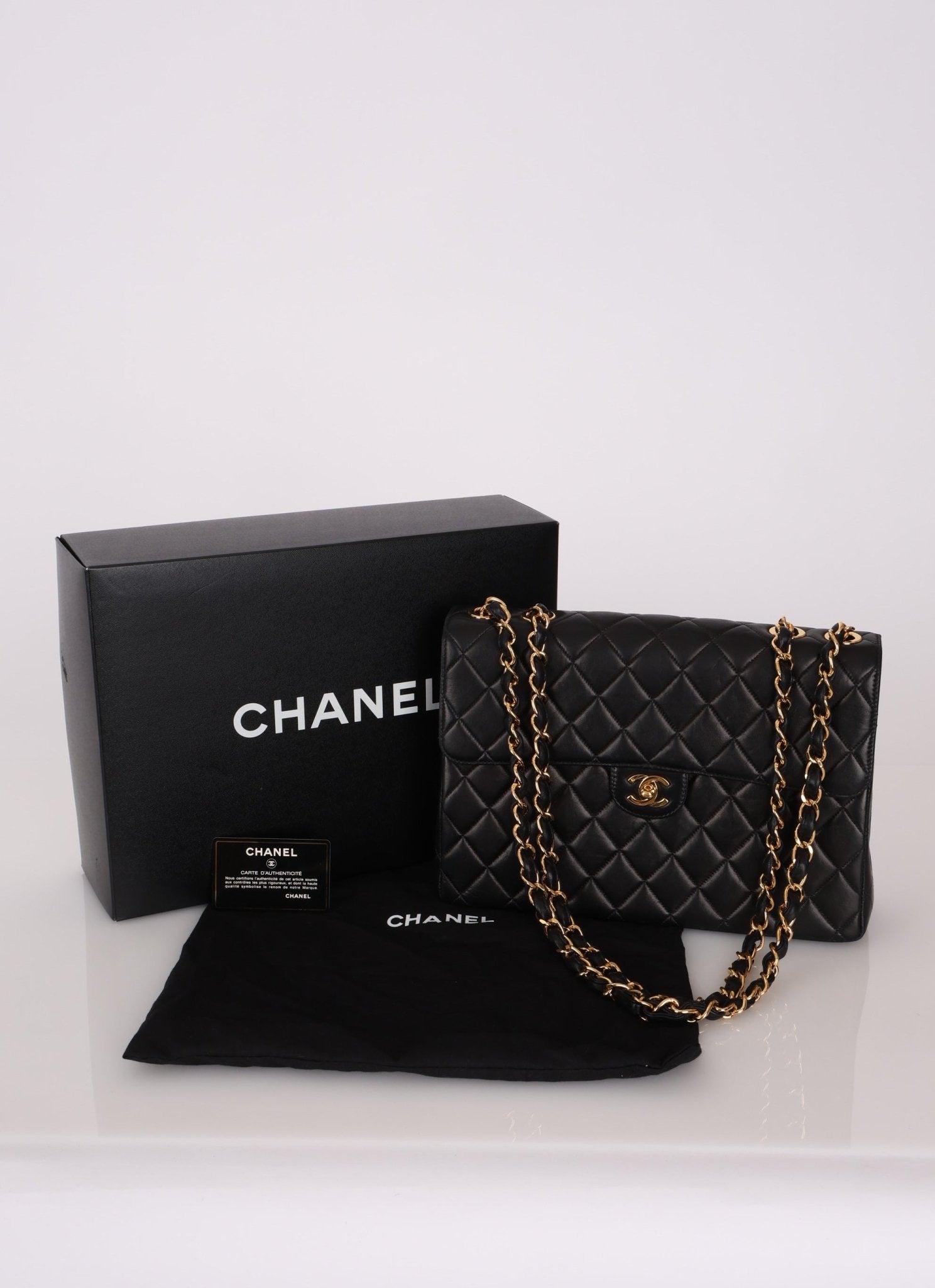 Chanel 2000 Lambskin Jumbo 24KGP Turnlock Single Flap - FashioNica