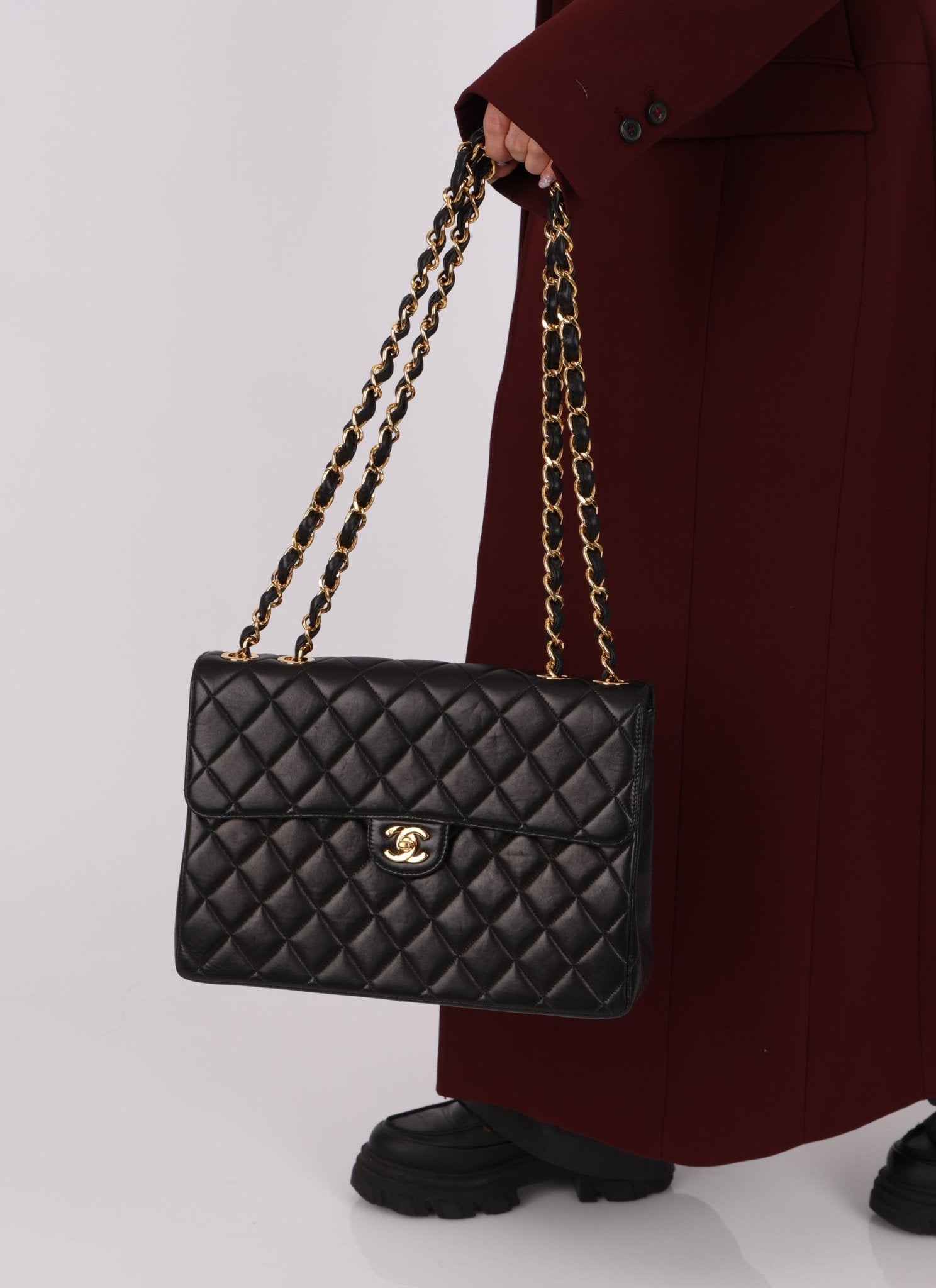 Chanel 2000 Lambskin Jumbo 24KGP Turnlock Single Flap - FashioNica