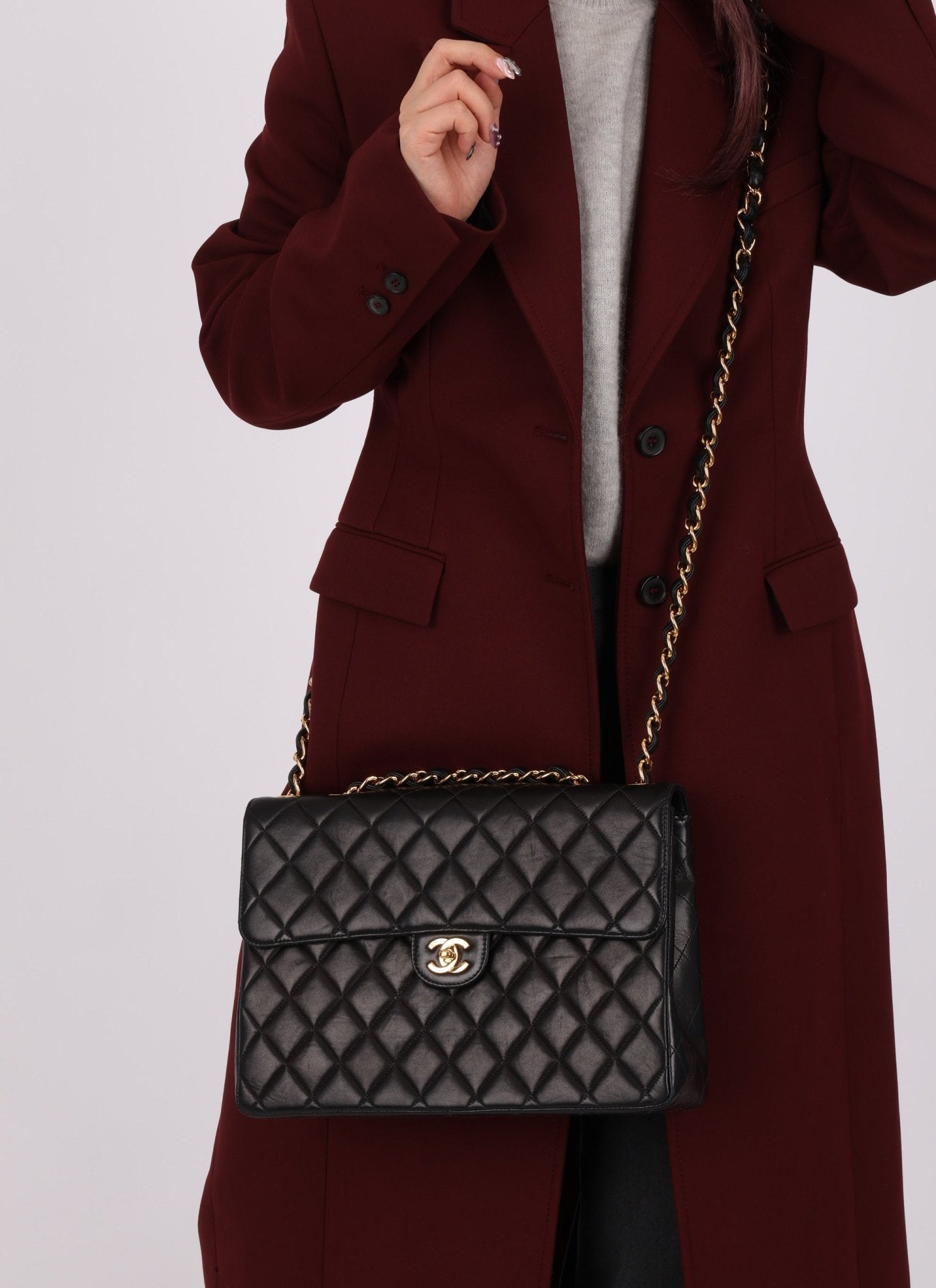 Chanel 2000 Lambskin Jumbo 24KGP Turnlock Single Flap - FashioNica