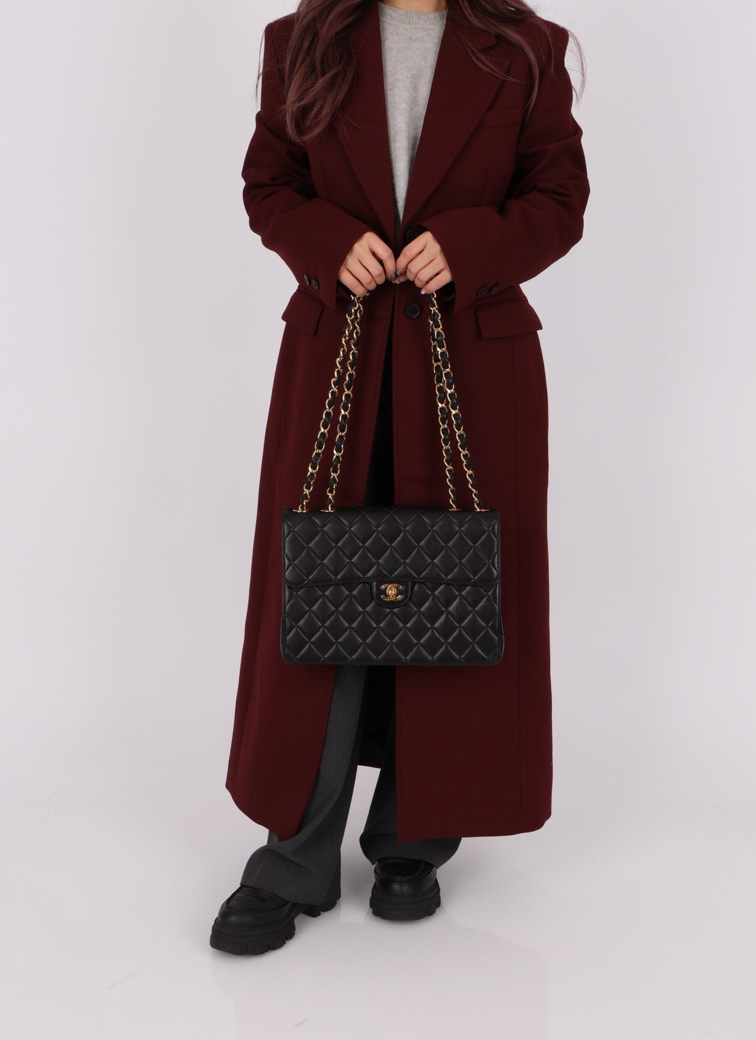 Chanel 2000 Lambskin Jumbo 24KGP Turnlock Single Flap - FashioNica