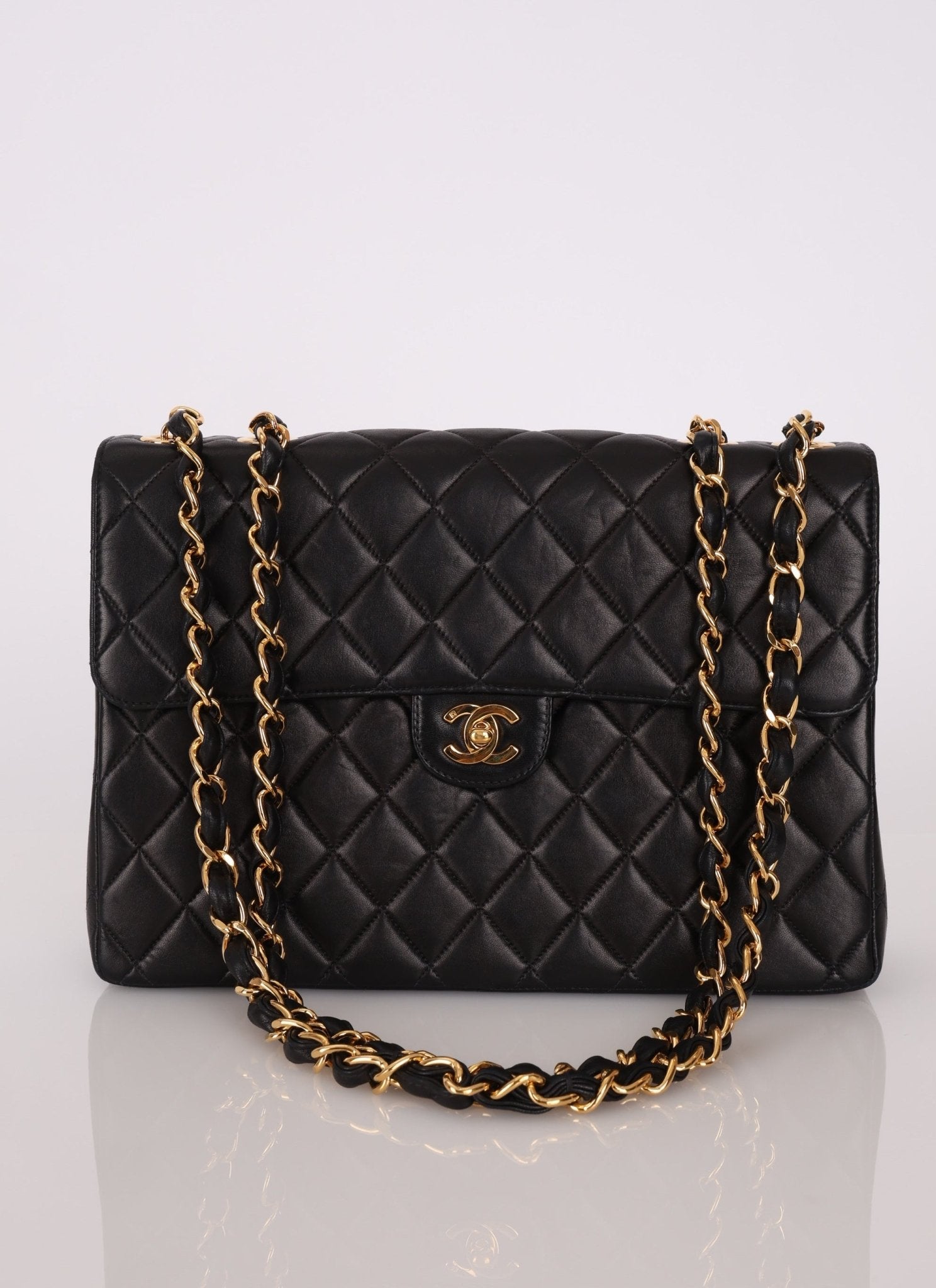 Chanel 2000 Lambskin Jumbo 24KGP Turnlock Single Flap - FashioNica
