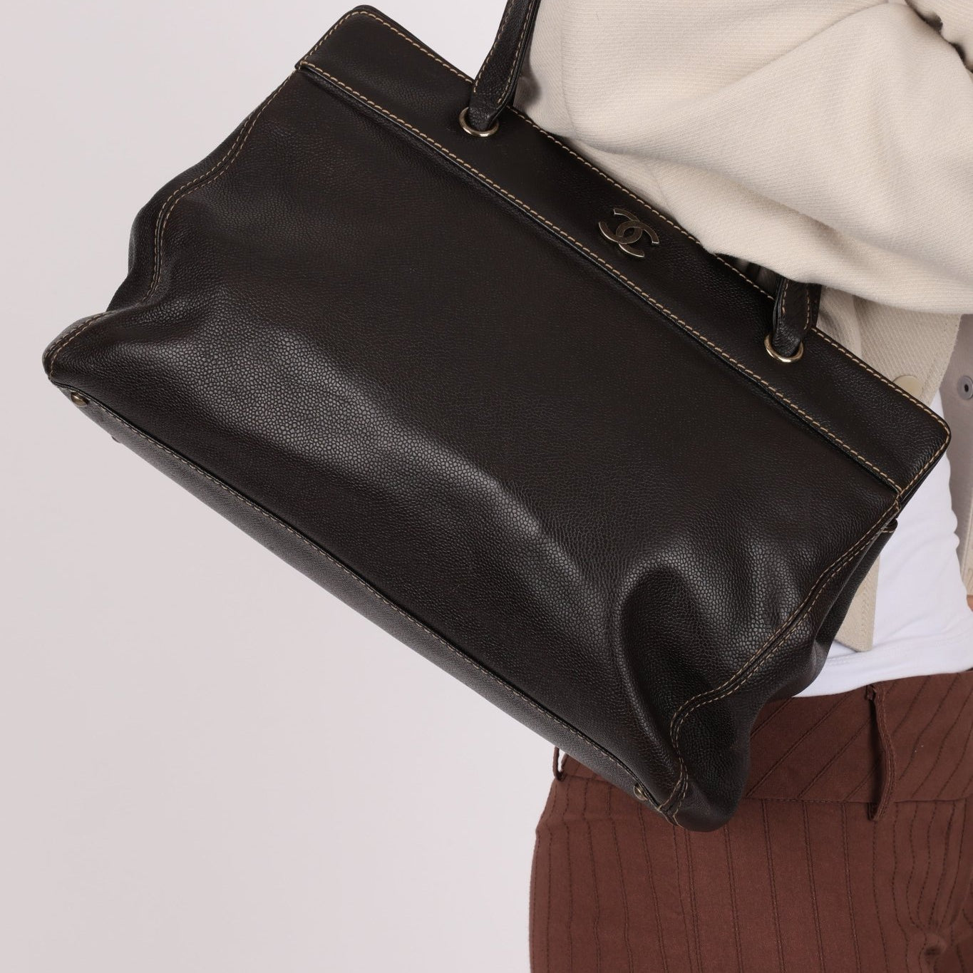 Chanel 2000 Vintage Chocolate Caviar Tote - FashioNica