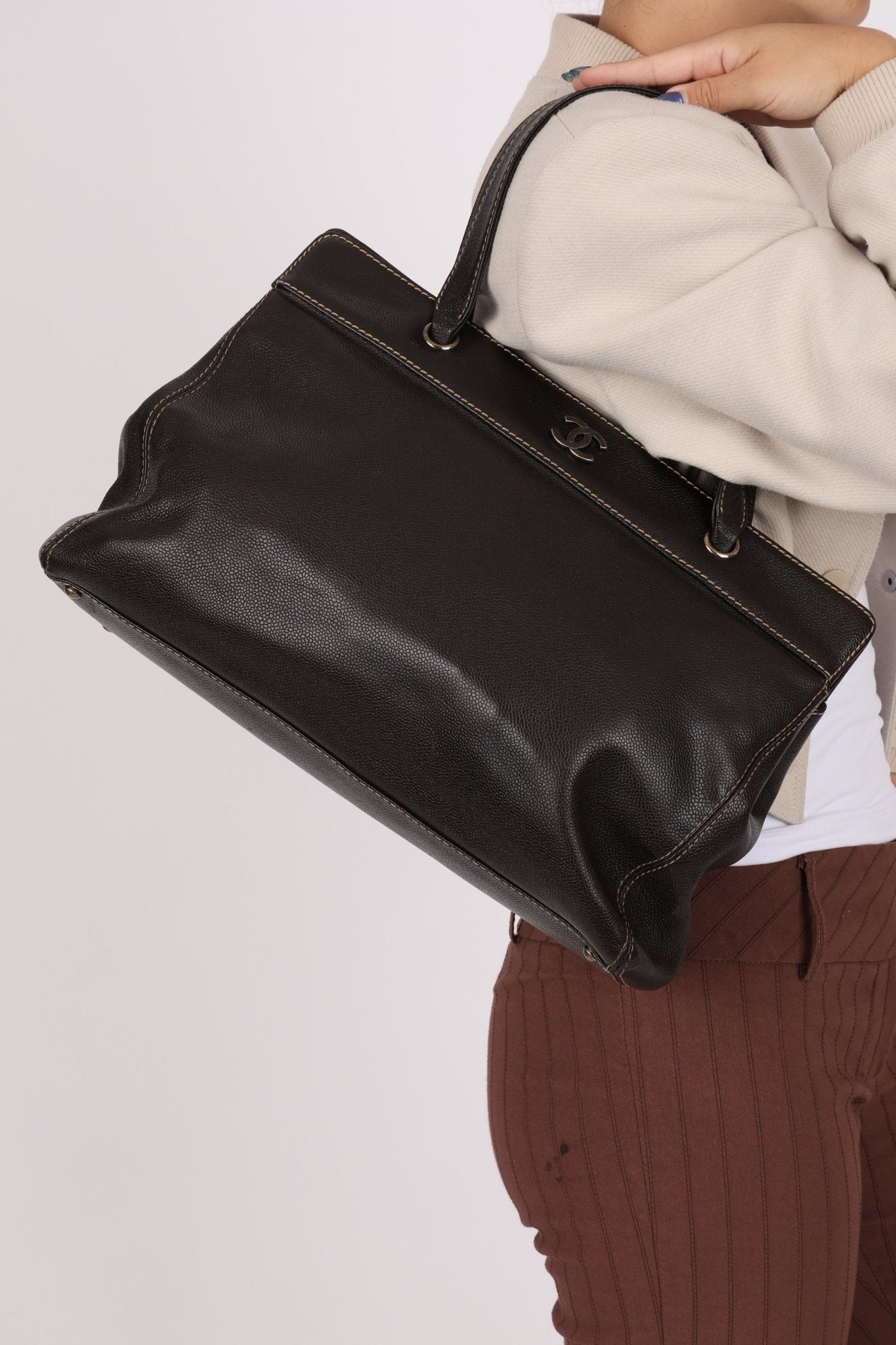 Chanel 2000 Vintage Chocolate Caviar Tote - FashioNica