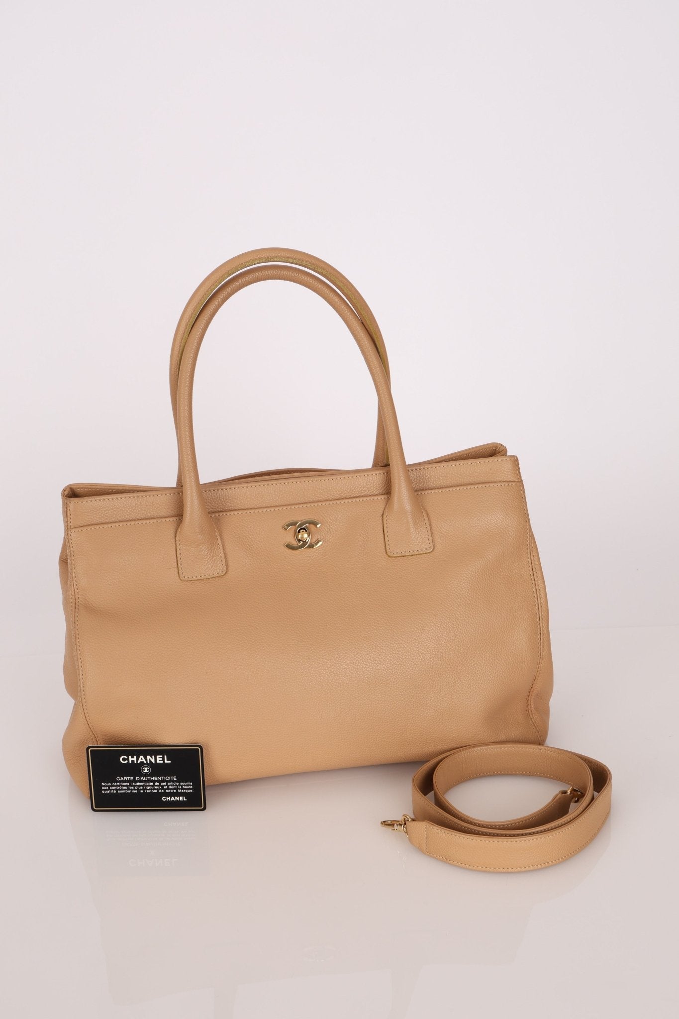 Chanel 2001 Beige Cerf Executive Medium Shopper Tote 24K GP - FashioNica