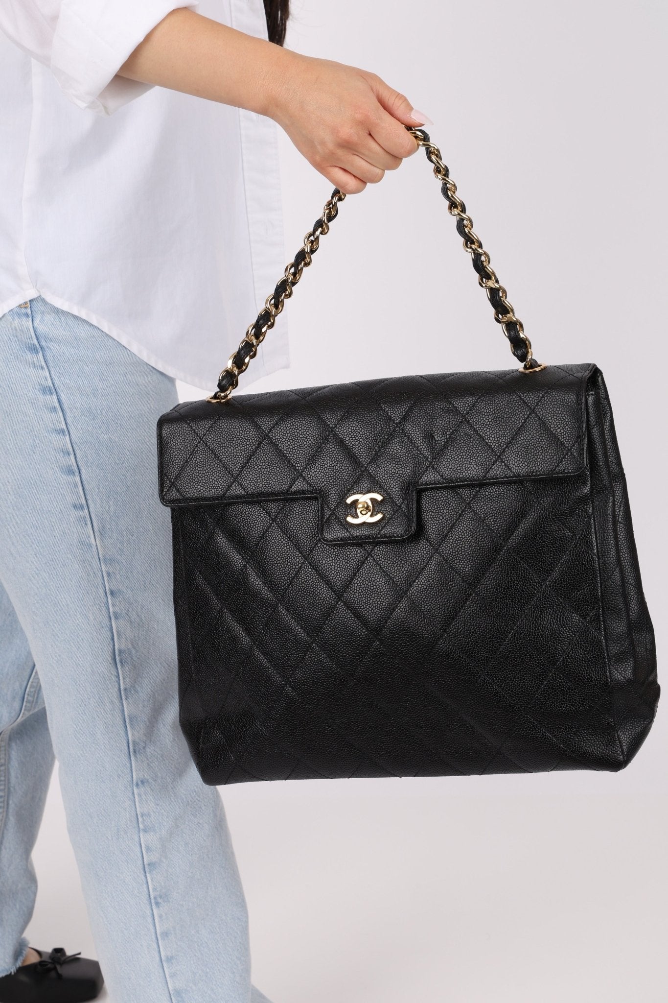 Chanel 2001 Black Large Caviar Flap Bag 24K GP - FashioNica