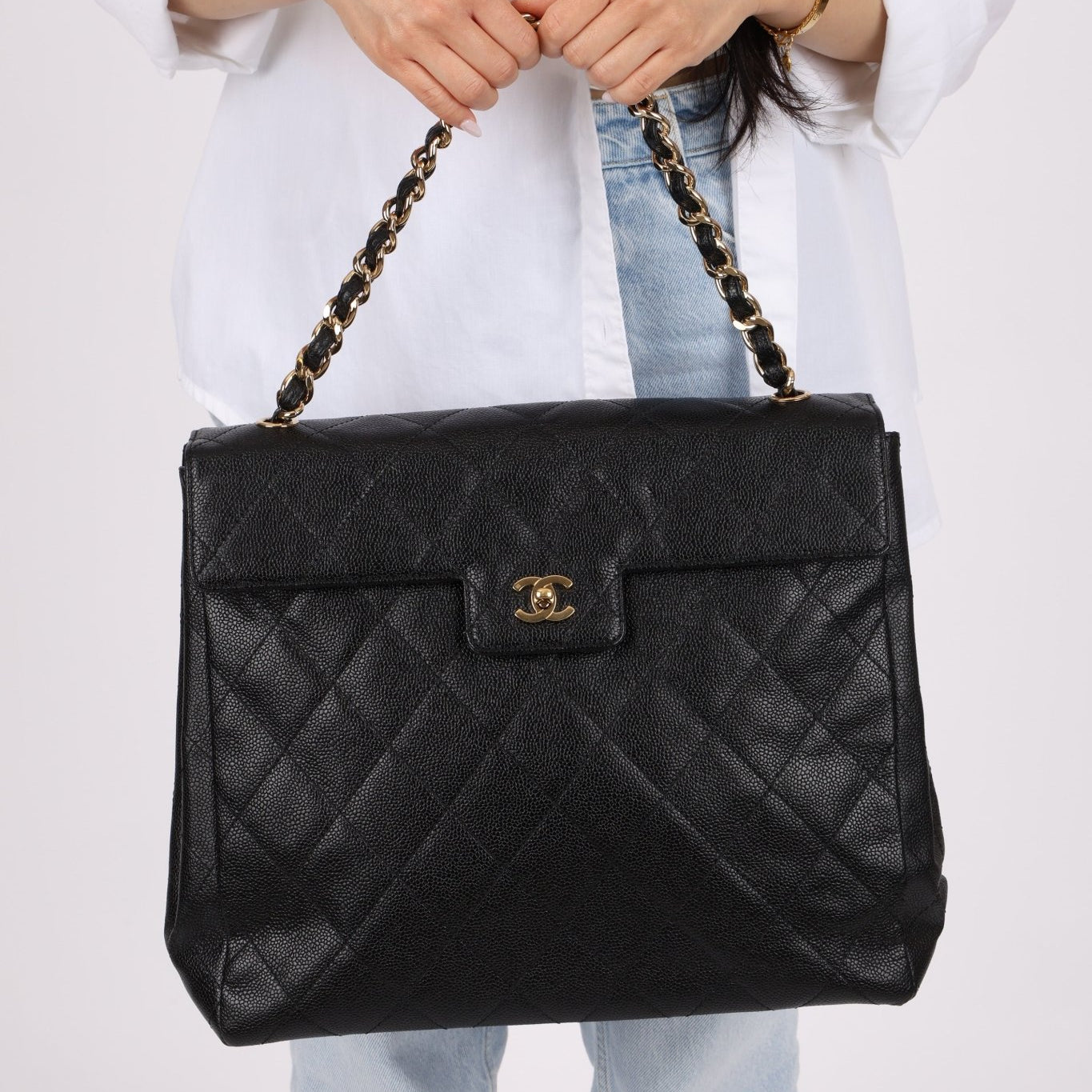 Chanel 2001 Black Large Caviar Flap Bag 24K GP - FashioNica