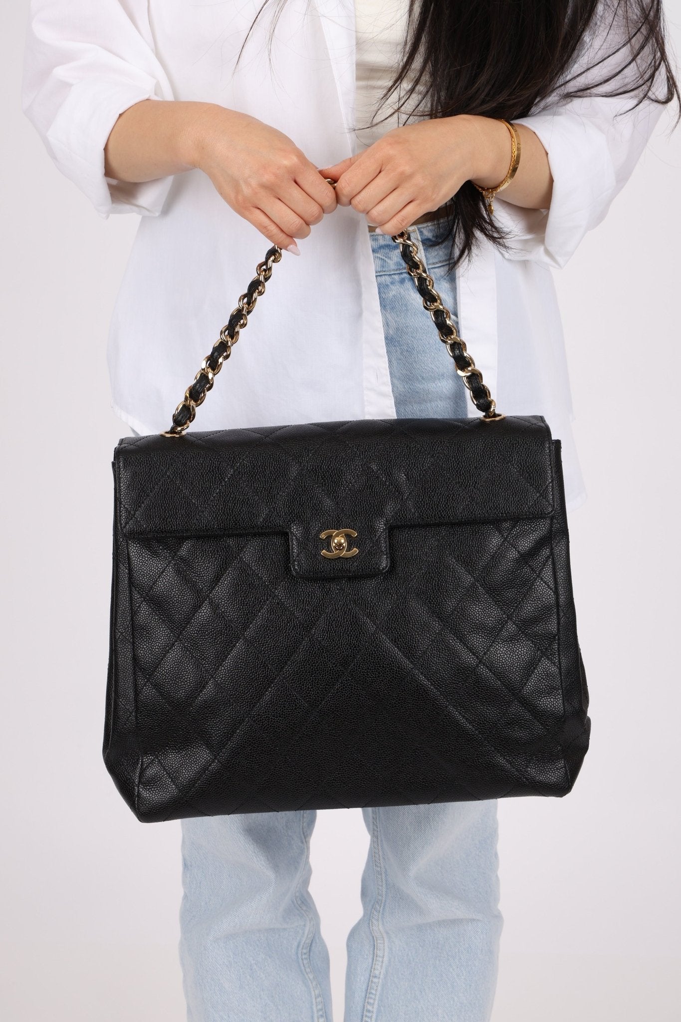 Chanel 2001 Black Large Caviar Flap Bag 24K GP - FashioNica