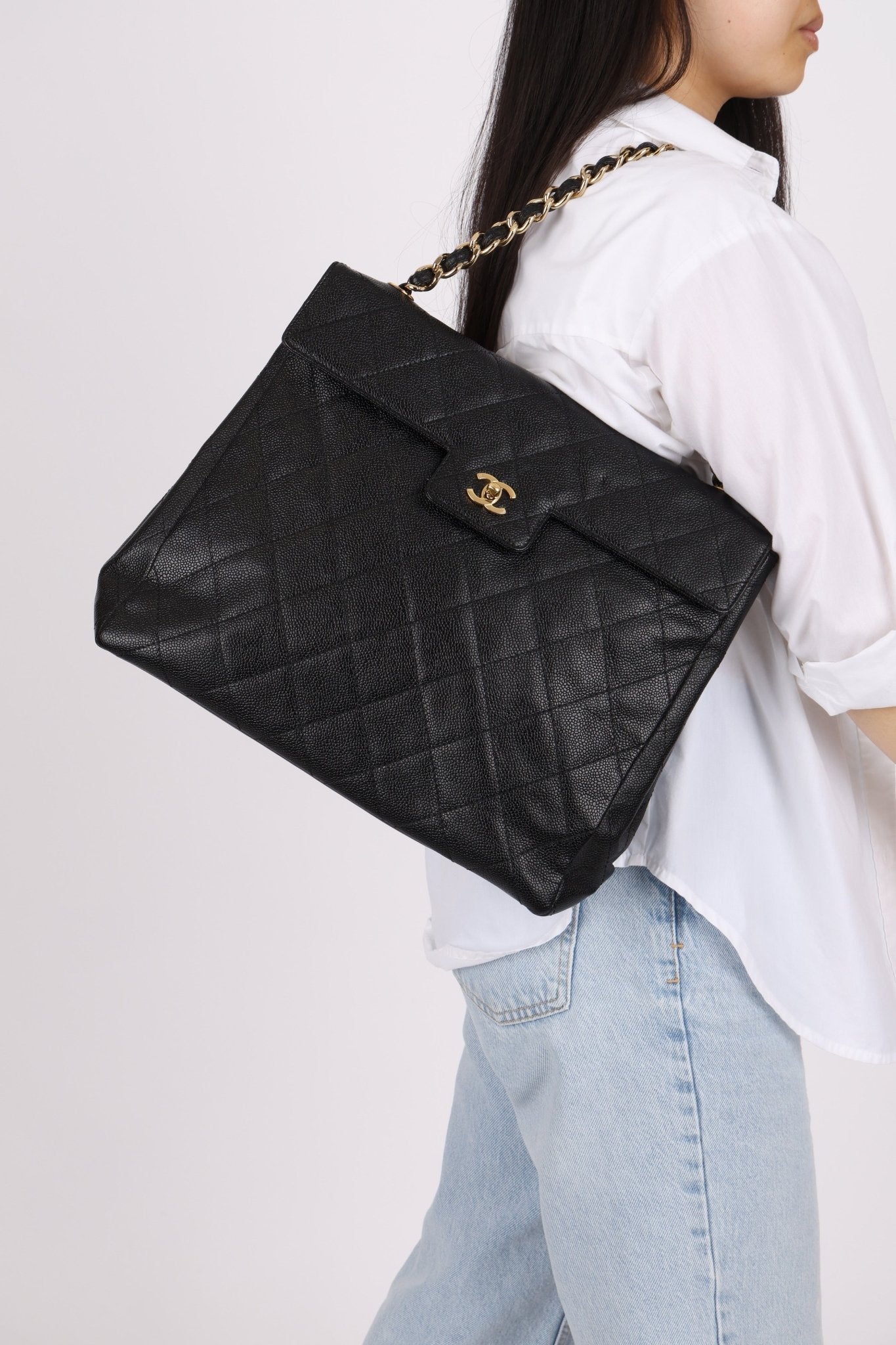 Chanel 2001 Black Large Caviar Flap Bag 24K GP - FashioNica