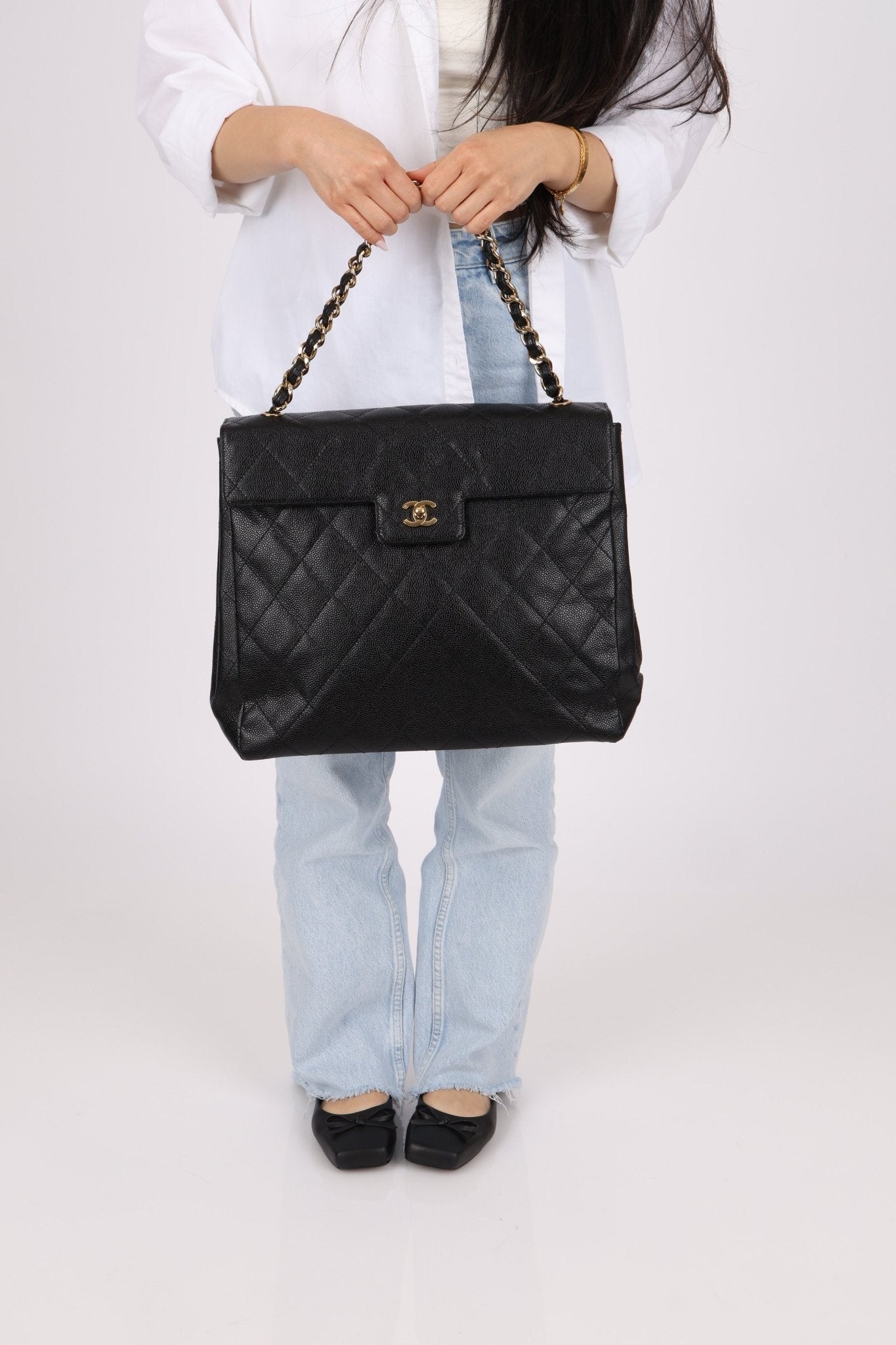 Chanel 2001 Black Large Caviar Flap Bag 24K GP - FashioNica